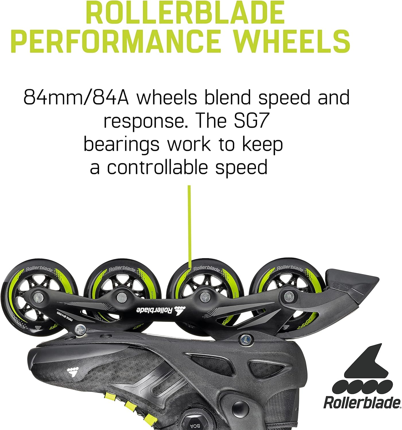 Rollerblade Macroblade 84 BOA, Adult Fitness Inline Skate, Black & Lime, Performance Inline Skates