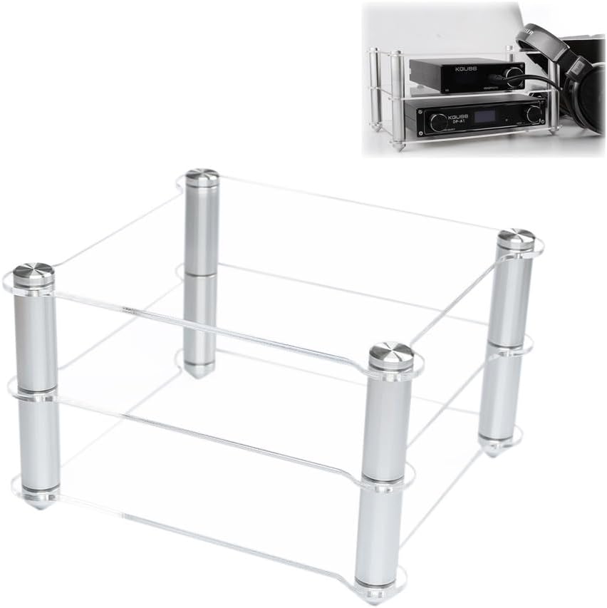 MDYHY Acrylic HiFi Media Stand 2 Layer Desktop Rack for DAC Headphone Amp CD Player Clear/Black Audio Component Holder for Small Spaces