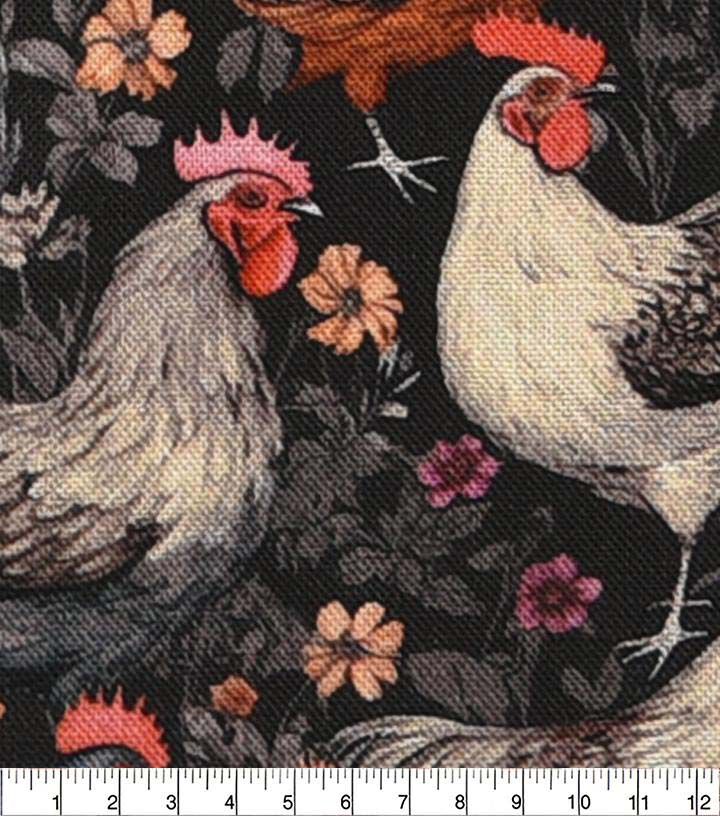 Roosters on Black Novelty Cotton Fabric