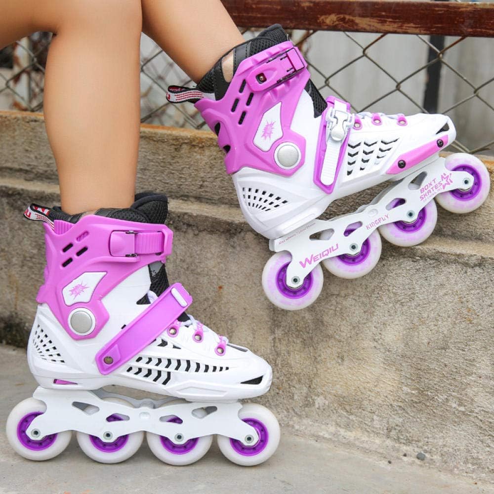 Inline Skate Ladies Skates Flat Flower Single Row Roller Skates Unisex White Purple US7