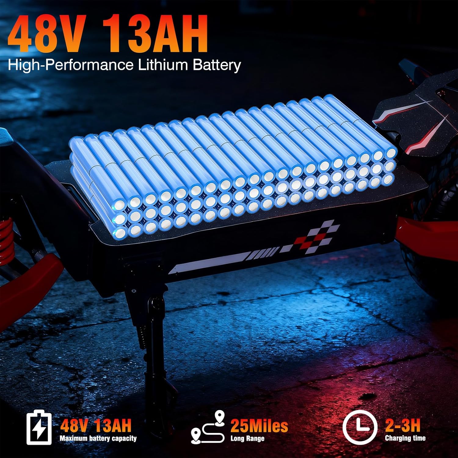 1200W Off-Road Folding Electric Scooter with 48V 13AH Lithium Battery, 30-38 MPH Max Speed, All-Terrain Tires for Adults, Portable Design for Commuting and Adventure