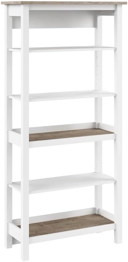 Bush Home Tall 5 Shelf Bookcase, Large Bookshelf for Living Room or Home Office, Mayfield Collection, Pure White and Shiplap Gray