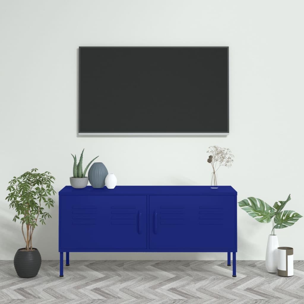 AMBERARD TV Cabinet Navy Blue Steel Modern TV Stand Tempered Glass Stand Practical Door Media Shelf for Entertainment Center 41.3 x 13.8 x 19.7 in Cabinet
