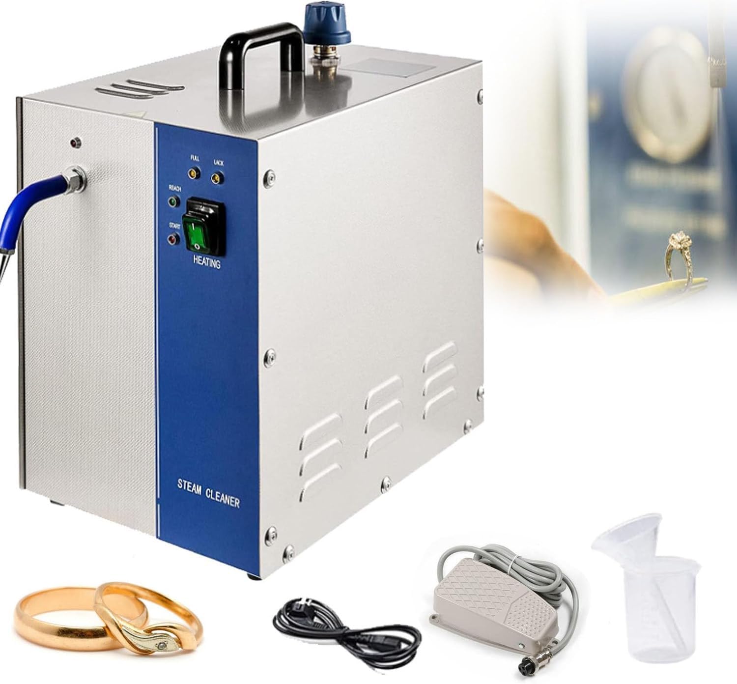GEHPYYDS 1300W/2200W 110V Jewelry Steam Cleaner Machine with Pedal Stainless-Steel High Pressure Gold and Silver Jewelry Cleaner Steamer, 2L/4L Gem Washer Equipment,4L