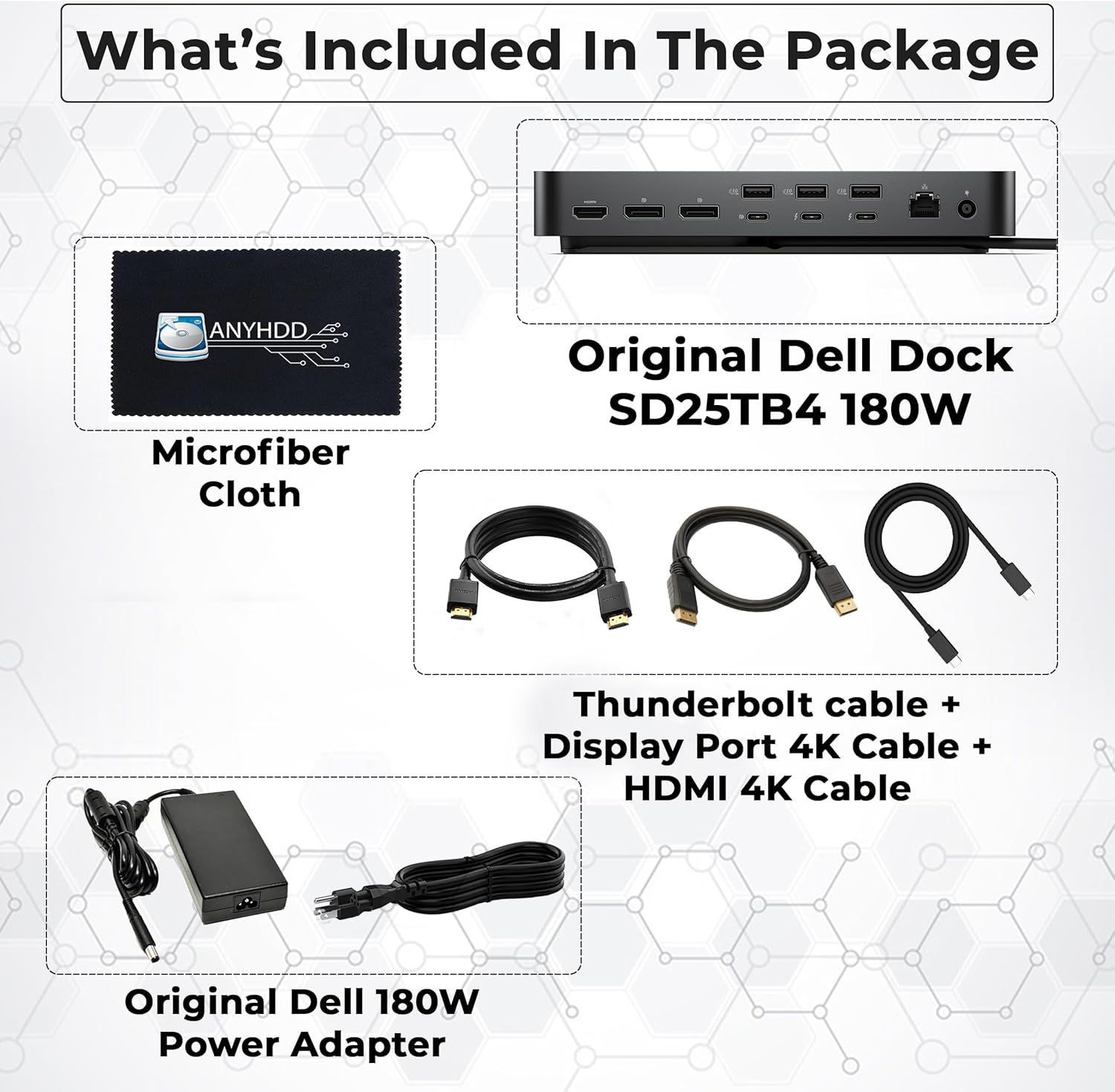 Dell SD25TB4 Pro Thunderbolt 4 Smart Dock - Supports 8k Display, 3 Years Warranty with 180W Adapter, HDMI, DisplayPort, Thunderbolt Cable, Cloth - USB C Docking Station Hub with Accessories