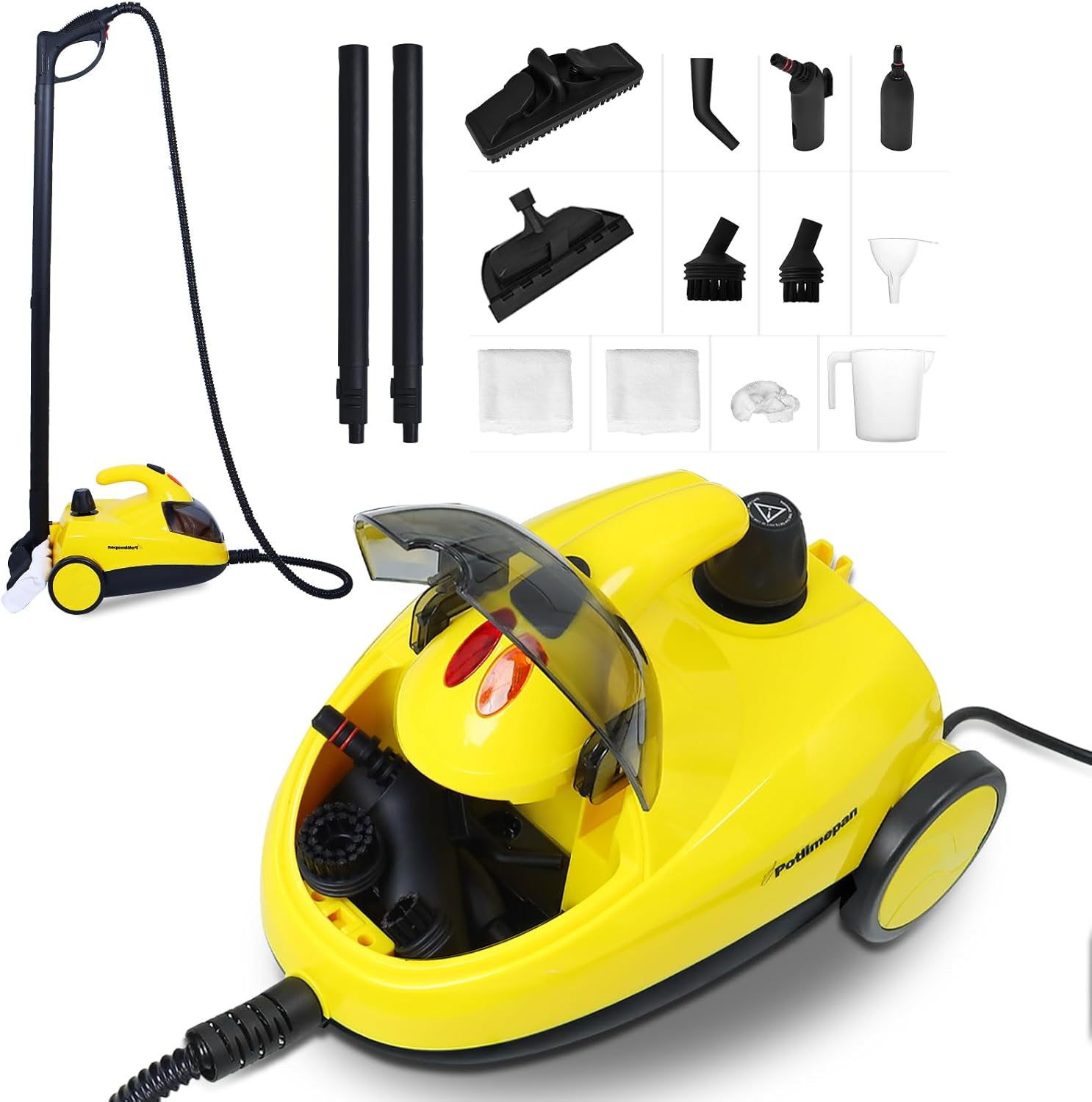 Potlimepan 1500 watt Deep Steam Cleaner with Attachments,Portable Upholstery Steam Cleaner for Home,Tile and Grout Steam Cleaner with on-board Storage (WJ528(NK-0697))