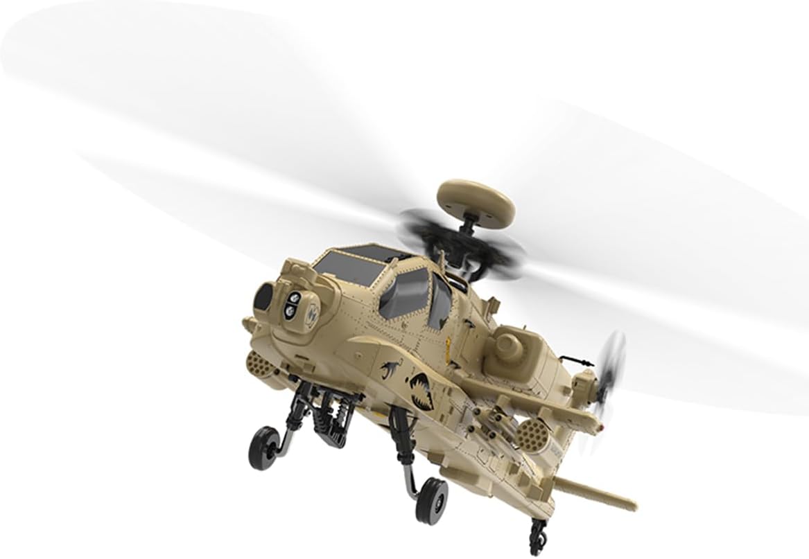 1/32 RC F11-N AH64 Helicopter, 2.4G 6CH Dual Rotor Military Aircraft, 6G/3D Flight with Optical Flow Altitude Hold, Desert Yellow Apachhe Helicopter