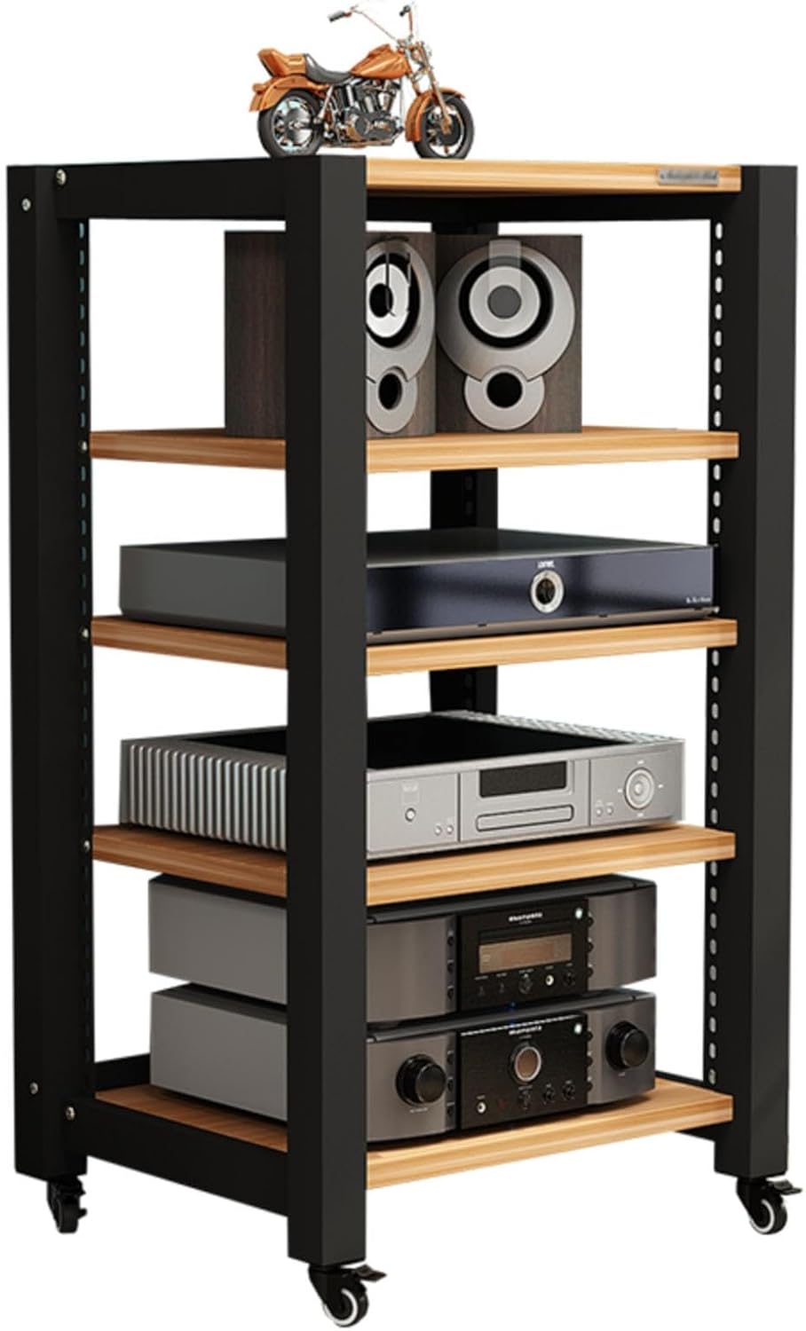 5-Tier Movable AV Media Stand Audio Rack CD Player Stand Entertainment Stereo Components Storage Cabinet with Height Adjustable Wooden Shelf for Living