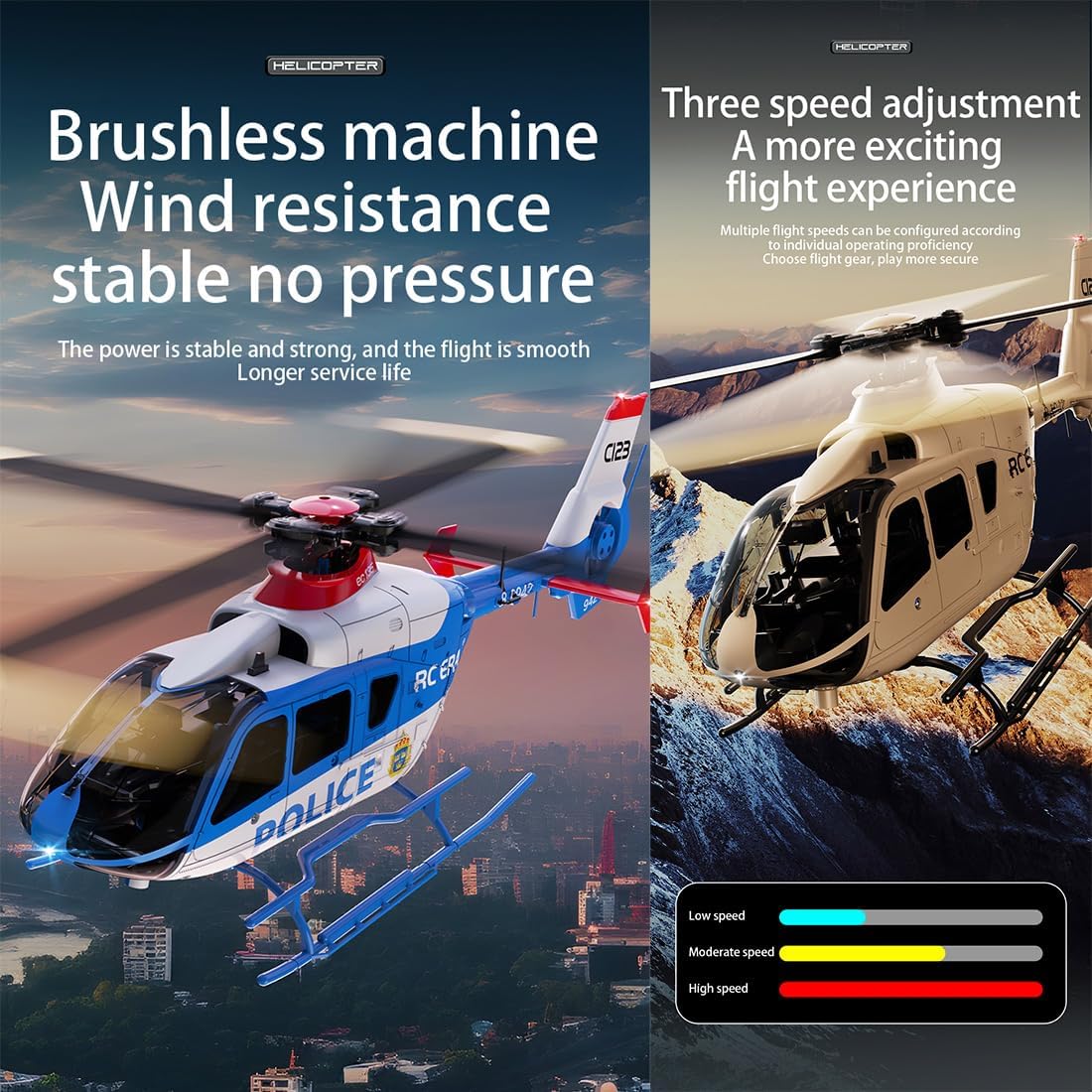 C123 RC Helicopters for Adults,1/36 Scale 2.4G 6CH Single-Rotor Gyroscopic Flying Aircraft Model with Optical Flow Positioning and One Key Take Off/Landing (RTF Version) (Blue & White, With 2 Battery)