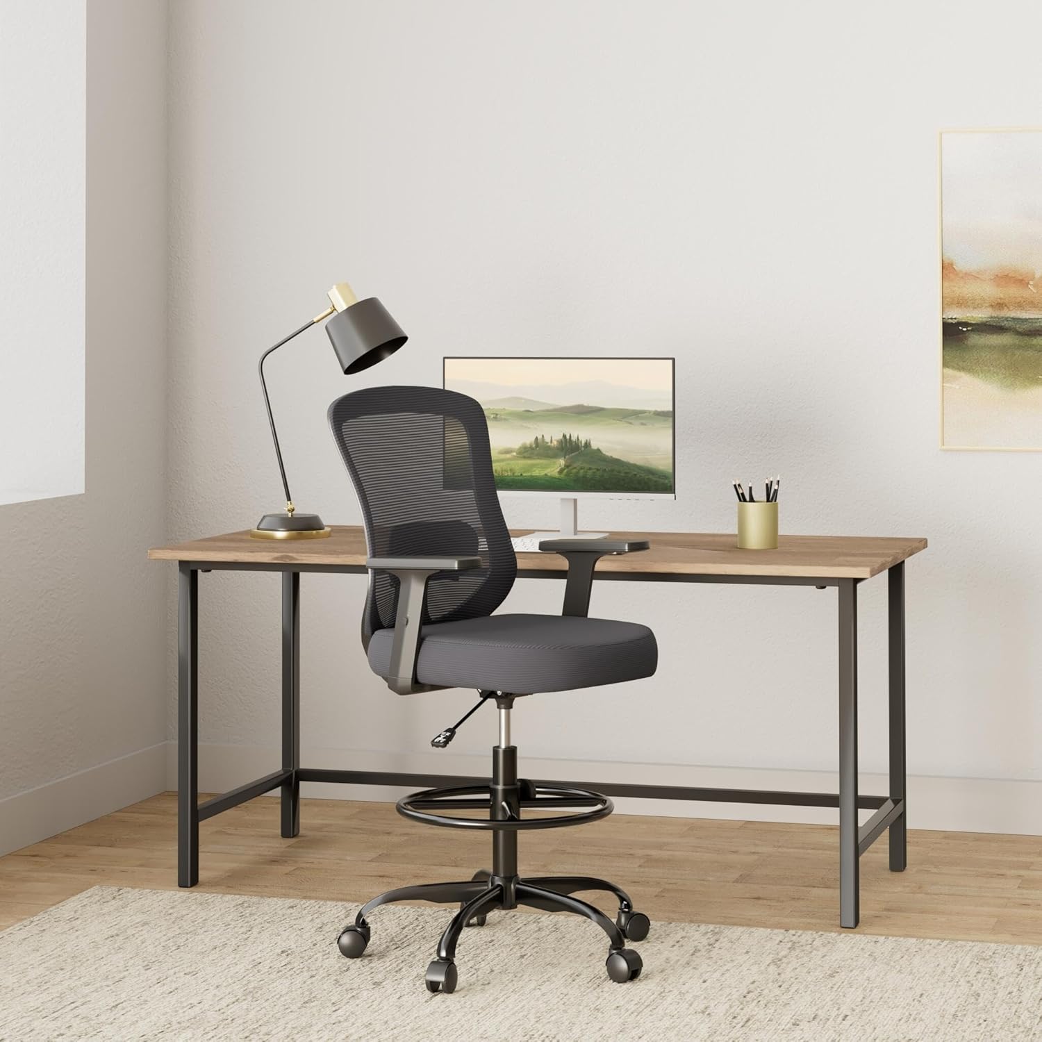 Winrise Drafting Chair,Tall Office Chair for Standing Desk Chair Ergonomic Computer Chair Lumbar Support and Adjustable Foot-Ring (Dark Gray)