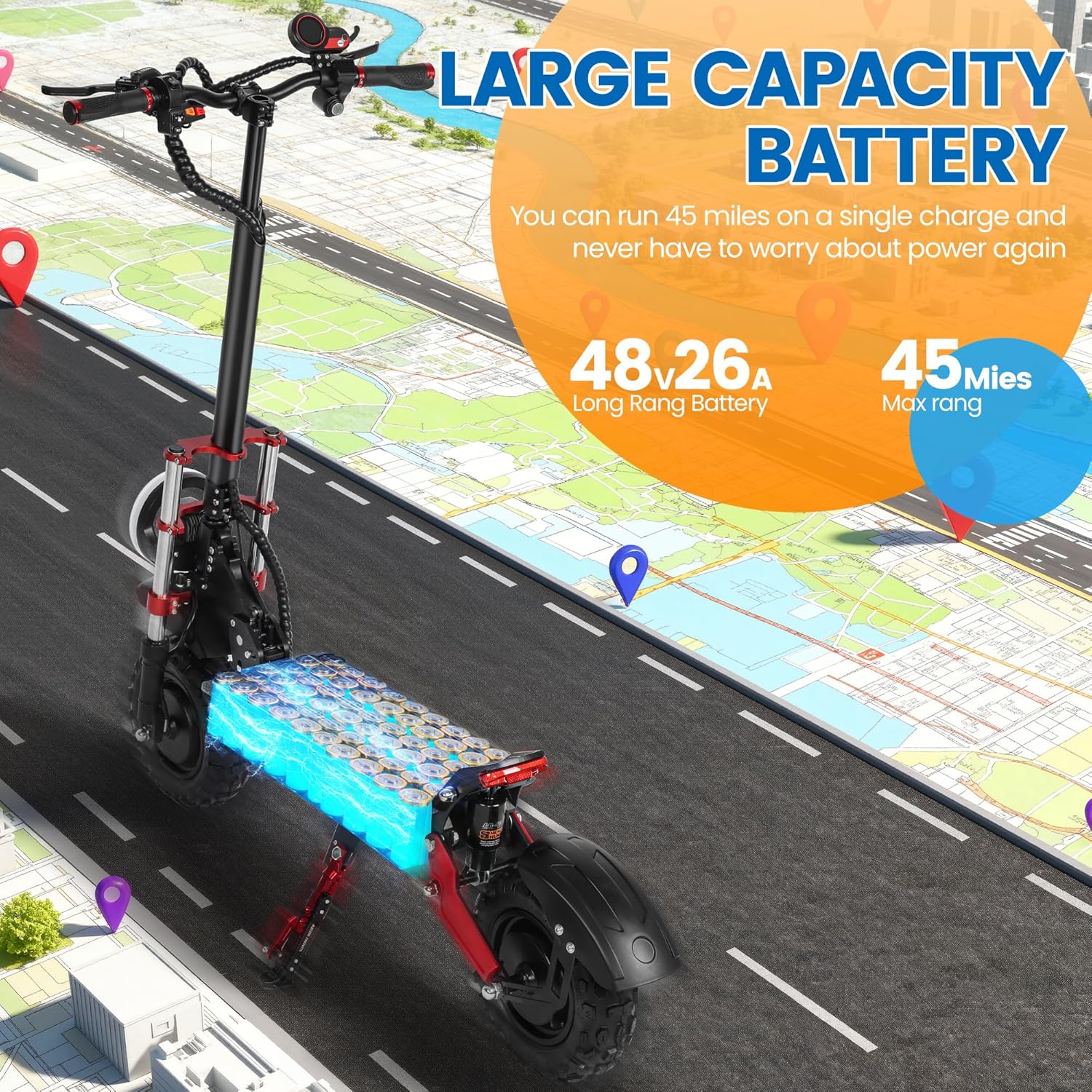 Electric Scooter Adults 5600W Dual Motors 40-50 mph 50-55 Mile Range Dual Brake System 11-inch Off-Road Tires Dual-Drive Quick-Fold Electric Scooter with Seat