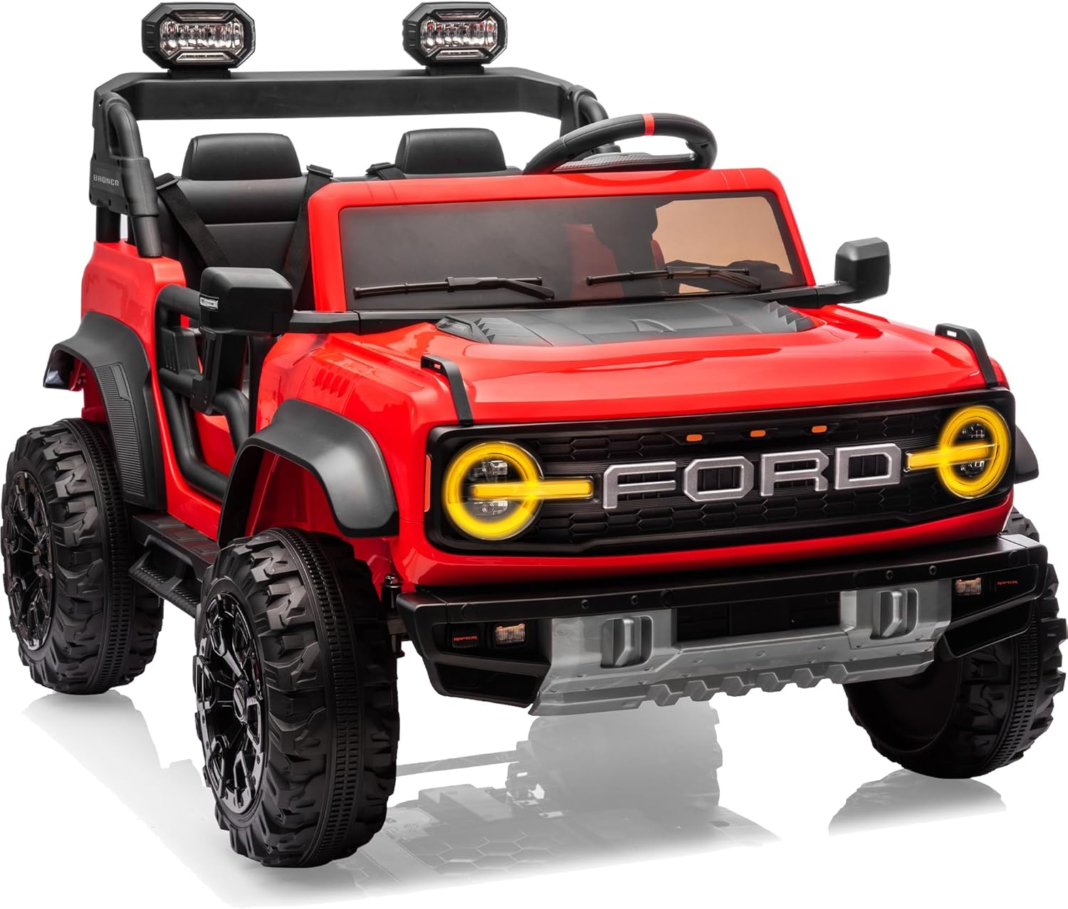 First Ride On Ford Bronco 24V Ride on Toys for Boys & Girls, 2 Seater Kids Electric Car with Remote Control, Kids Ride on Truck with 4 Wheels Suspension, Led Lights, Safety Belt (24V, Red)