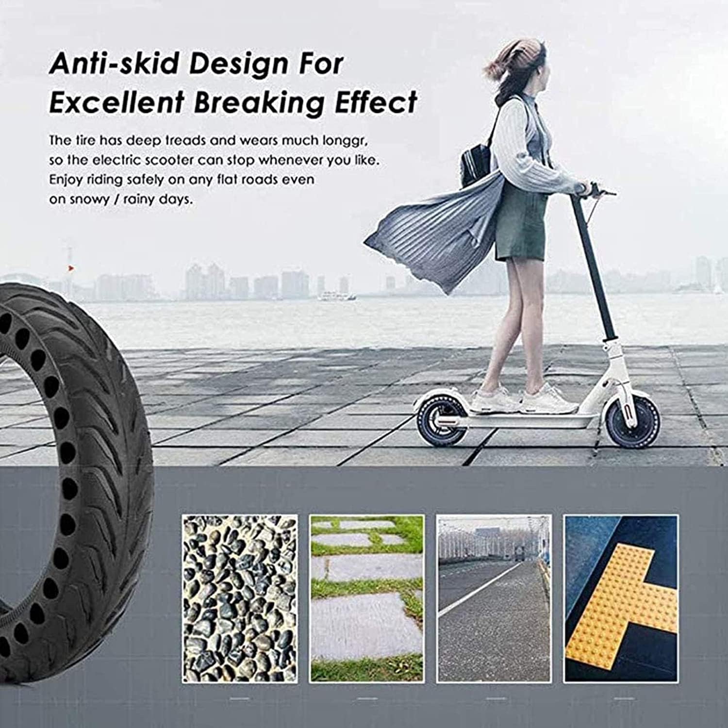 Scooter Replacement Tyre, Electric Scooter Tire, Honeycomb Hollow Shock Absorption, High Elasticity for Front Scooter tires (Color : Black, Size : 10X2.125)