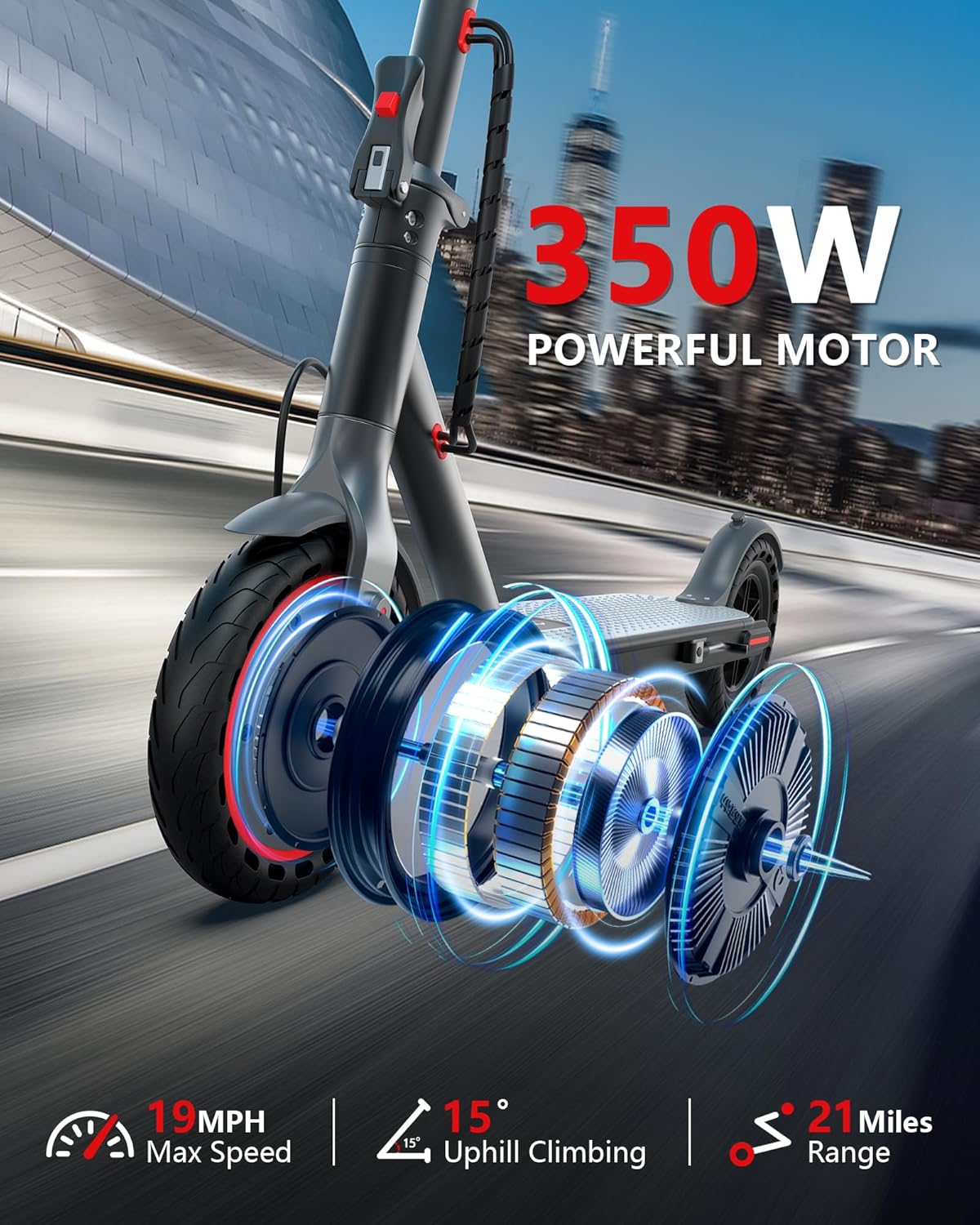 NAVIC Electric Scooter for Adults, 350W Brushless Motor 19 MPH & 21 Miles Range 8.5