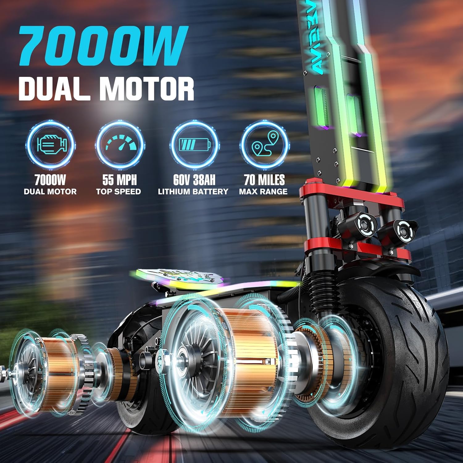 Electric Scooter Adults, Fast 34/45/55Mph E-Scooter for Adult and Teens, 40/55/70 Miles Long Rang, 10/11/12 Inch Off-Road Tires, Portable and Foldable Escooter Commuter