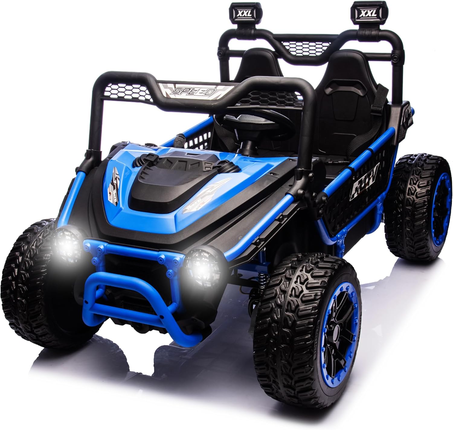 sopbost Premium 24V 2 Seater XXL Kids UTV Ride On Car with Remote Control 4WD Off Road Electric Vehicle Ride On Toy Car with EVA Tires Wheels, Metal Frame, Bluetooth (Blue)
