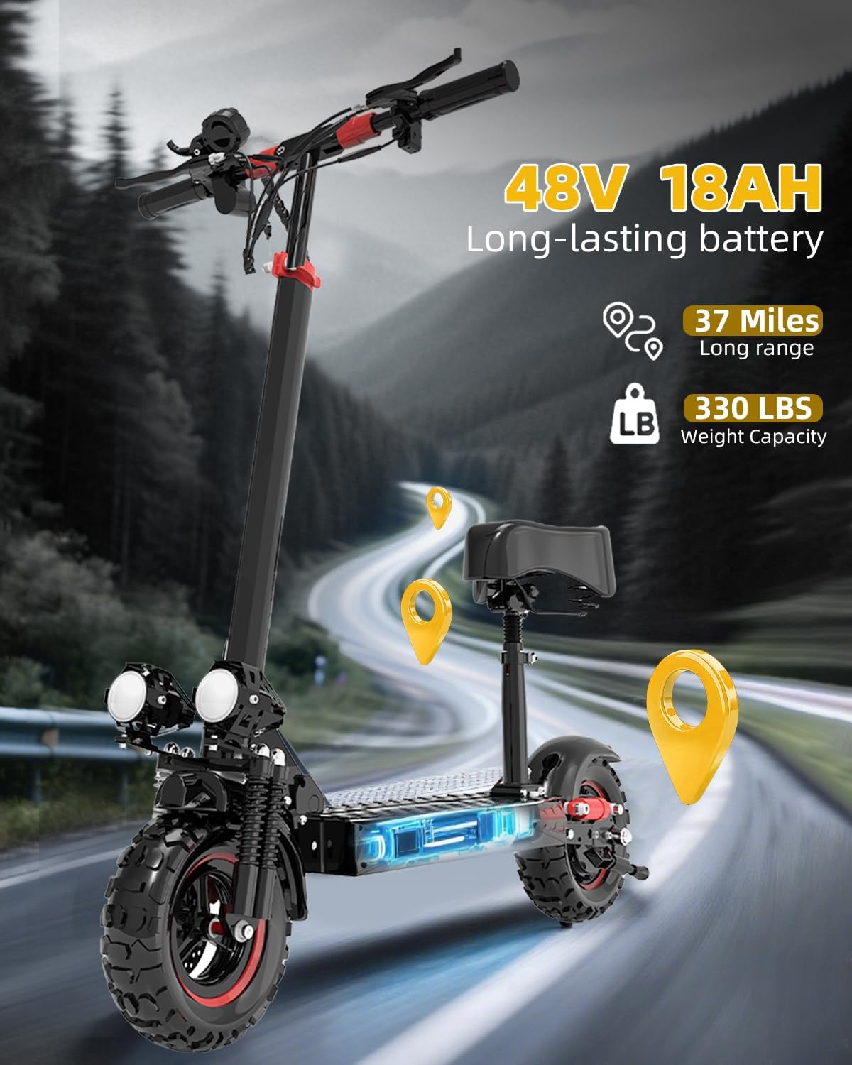 Fast Electric Scooter for Adults, 31-37 Miles Long Range, 10/11