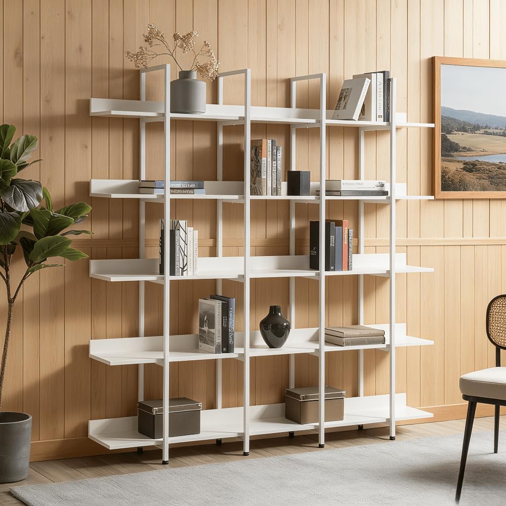 5-Tier Bookshelf, Open Bookcase with Metal Frame and MDF Shelves, Vintage Industrial Style for Home Office and Living Room