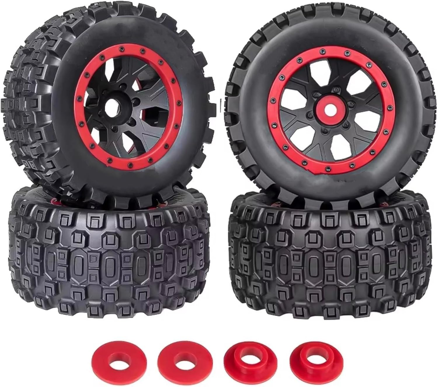 RC Cars Parts For Arrma For Kraton 8s For Arrma For Traxxas For X-Maxx 1/5 Rc Car 4pcs 211mm 24mm Hex Rubber Tires Wheels(Red)