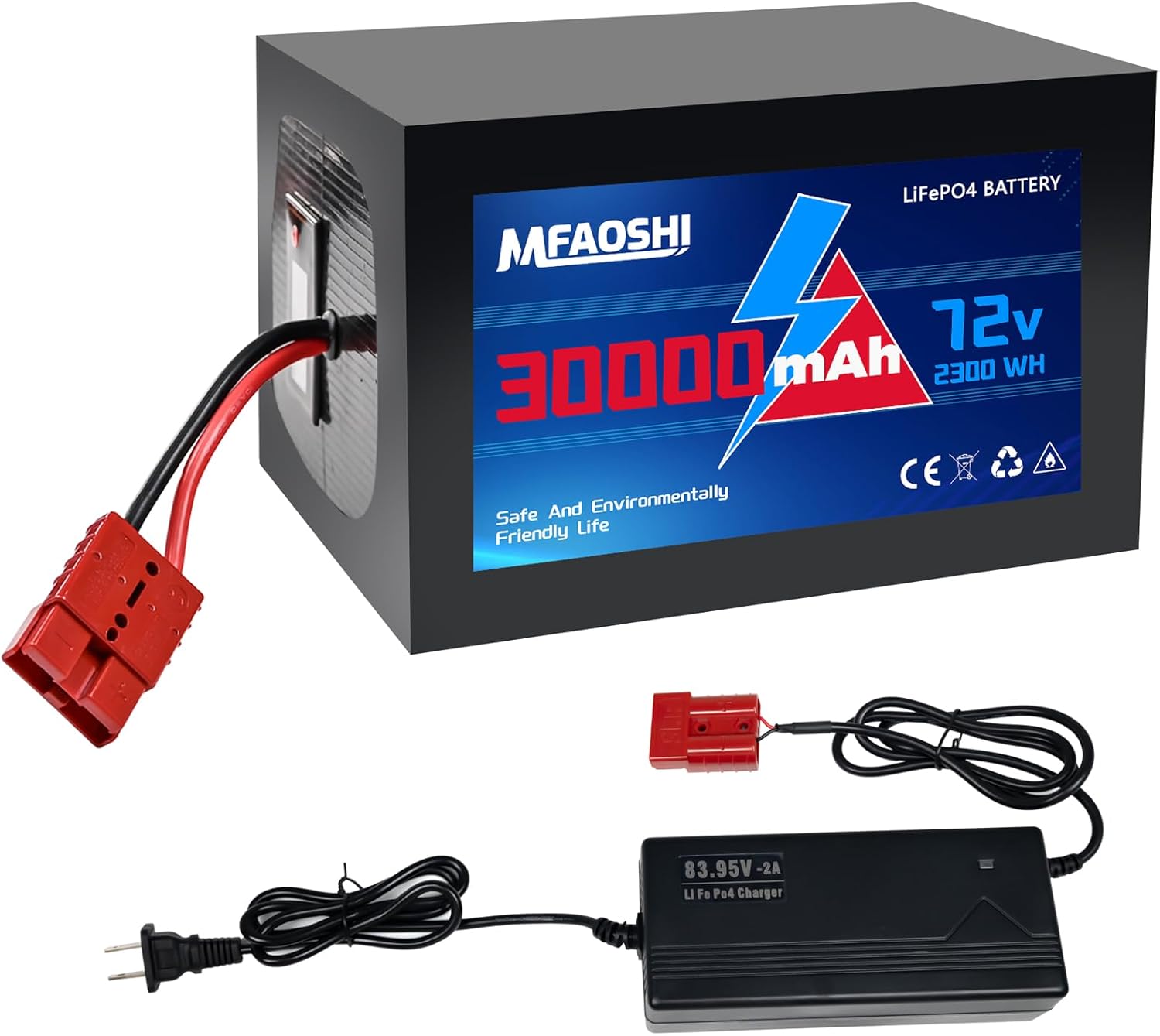 72V 30Ah LiFePO4 Battery with 50A BMS Protection | LED Display | 2A Fast Charger,High-Capacity Pack with 50A BMS & Anderson Plug for E-Bikes, Scooters, Motorcycles (250W-3500W)