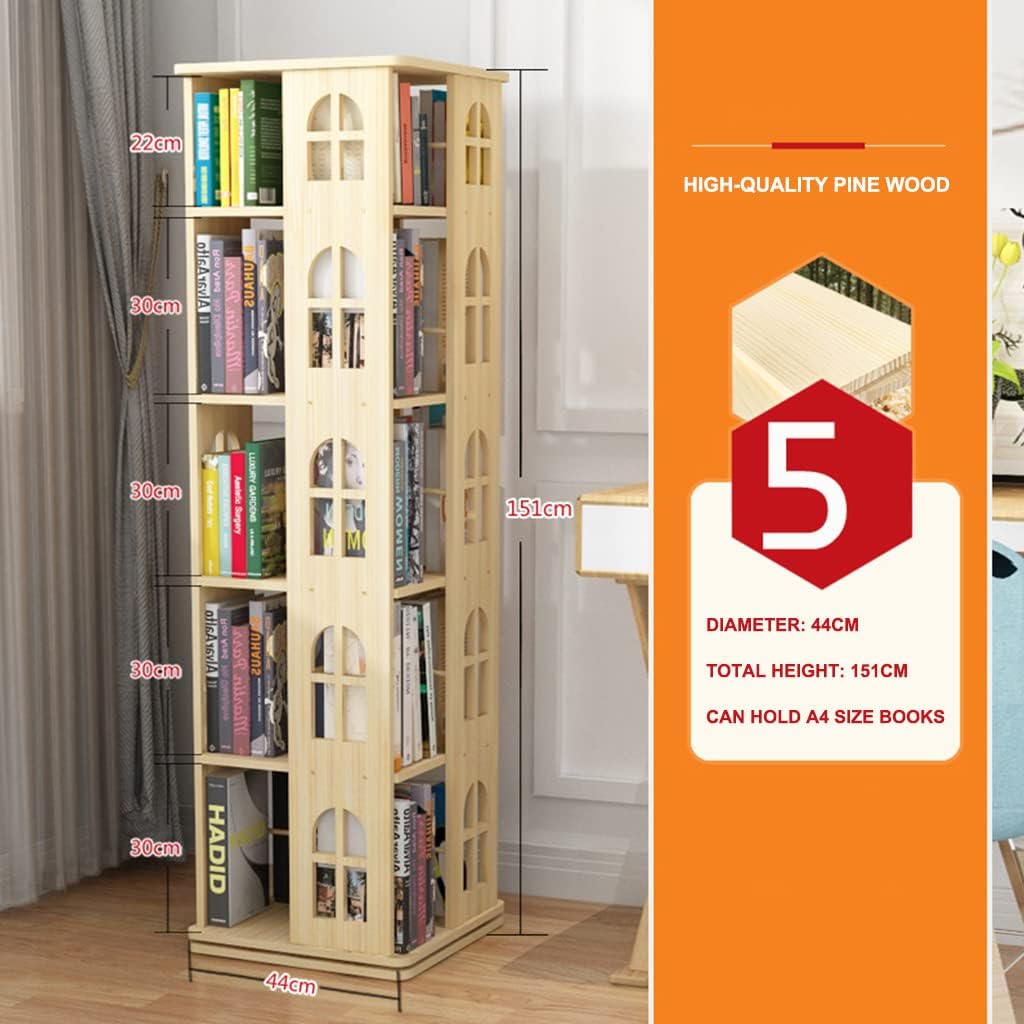 Bookcases Wooden Bookshelf Rotatable Office Children's Pine Material can be rotated 360°