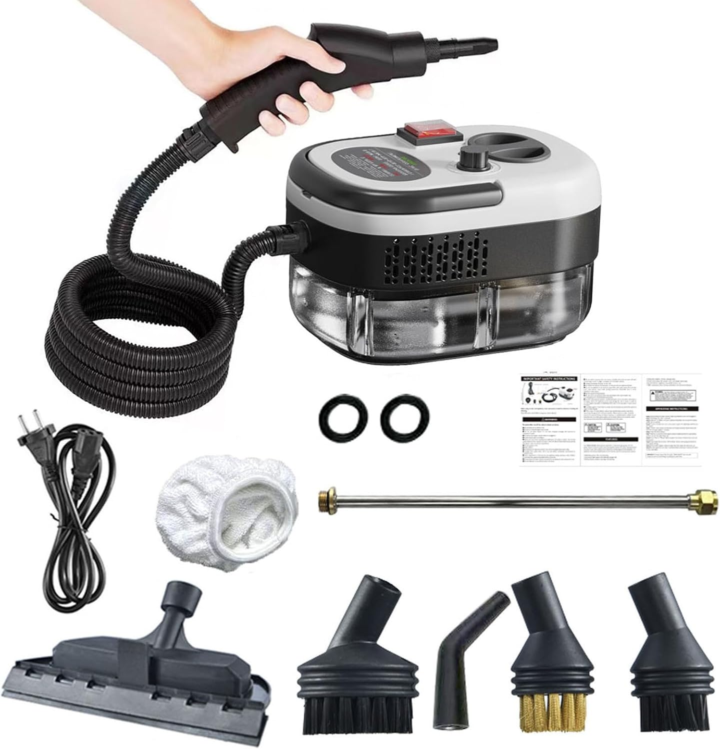 2500W Portable Handheld Steam Cleaner, Multi-Function Nozzle/6-Speed Adjustment, for Stain Removing Kitchen Bathroom Tiles Range Hood car Windows