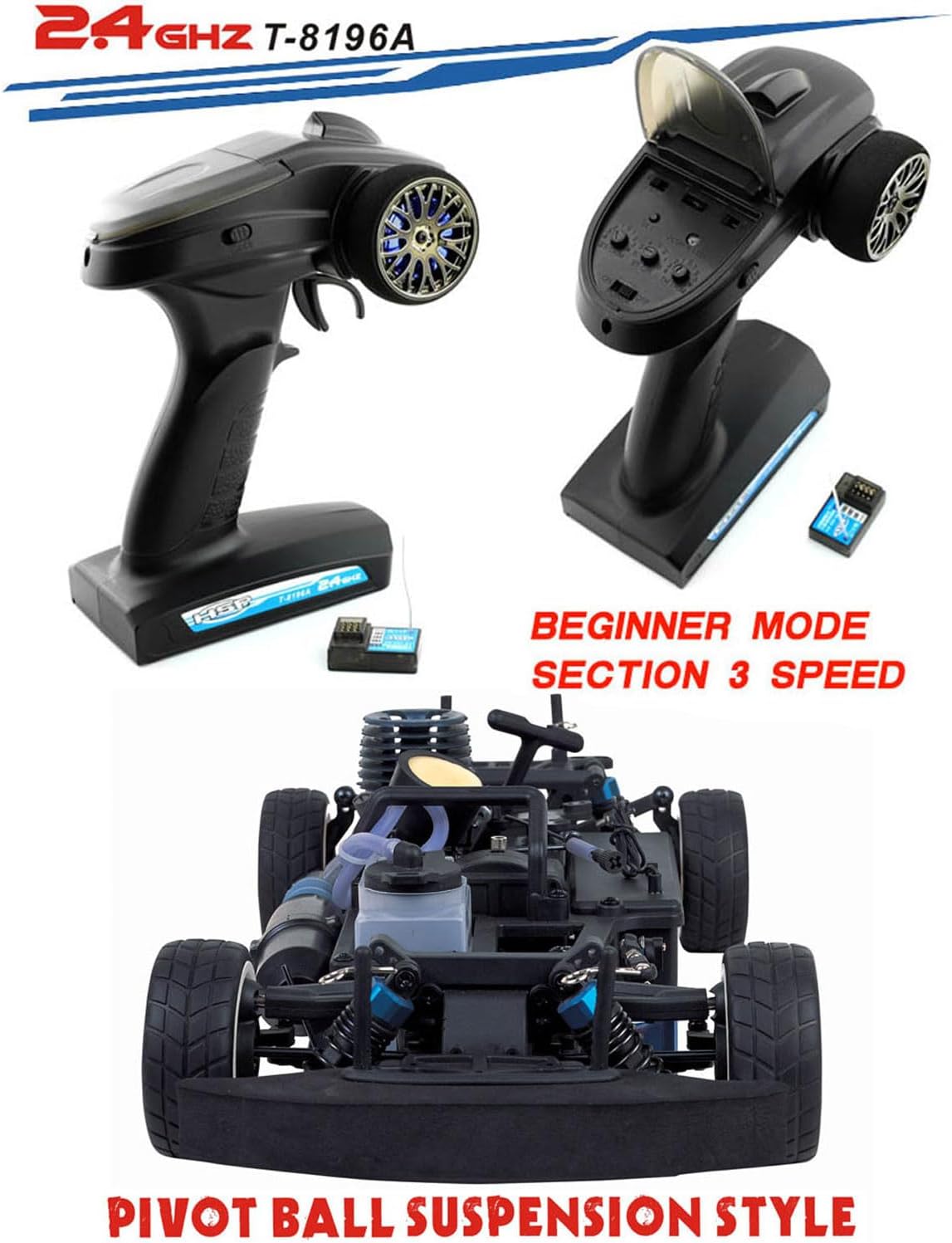 Nitro RC Cars Truck 1/10 Two Speed Nitro Gas Power Truck for Adult Professional Fast Drift Remote Control Car Nitrogen Drive 4WD 80KM/H Metal Chassis Gas Off Road Short Course Vehicle (Blue)