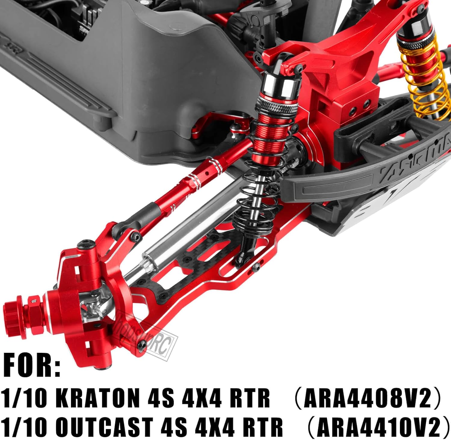 Upgrade Parts for 1/10 Kraton Outcast 4X4 4S V2 BLX,RC Shocks&Arms&Caster Blocks hubs&25T Servo Saver&Steering Bellcranks&CVD&57T Spur Gear &Gearbox&Center Driveshafts&Links,Red