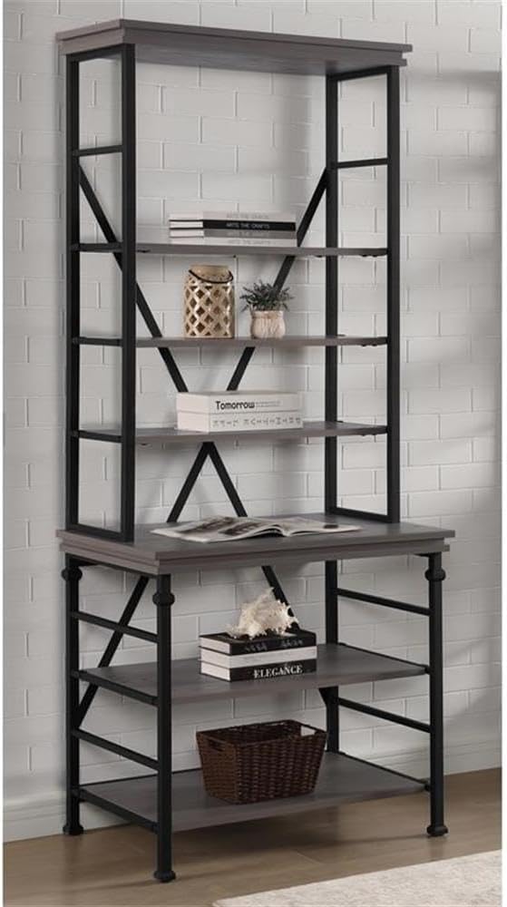 Furniture of America Garna Industrial Metal 6-Shelf Bookcase in Antique Gray