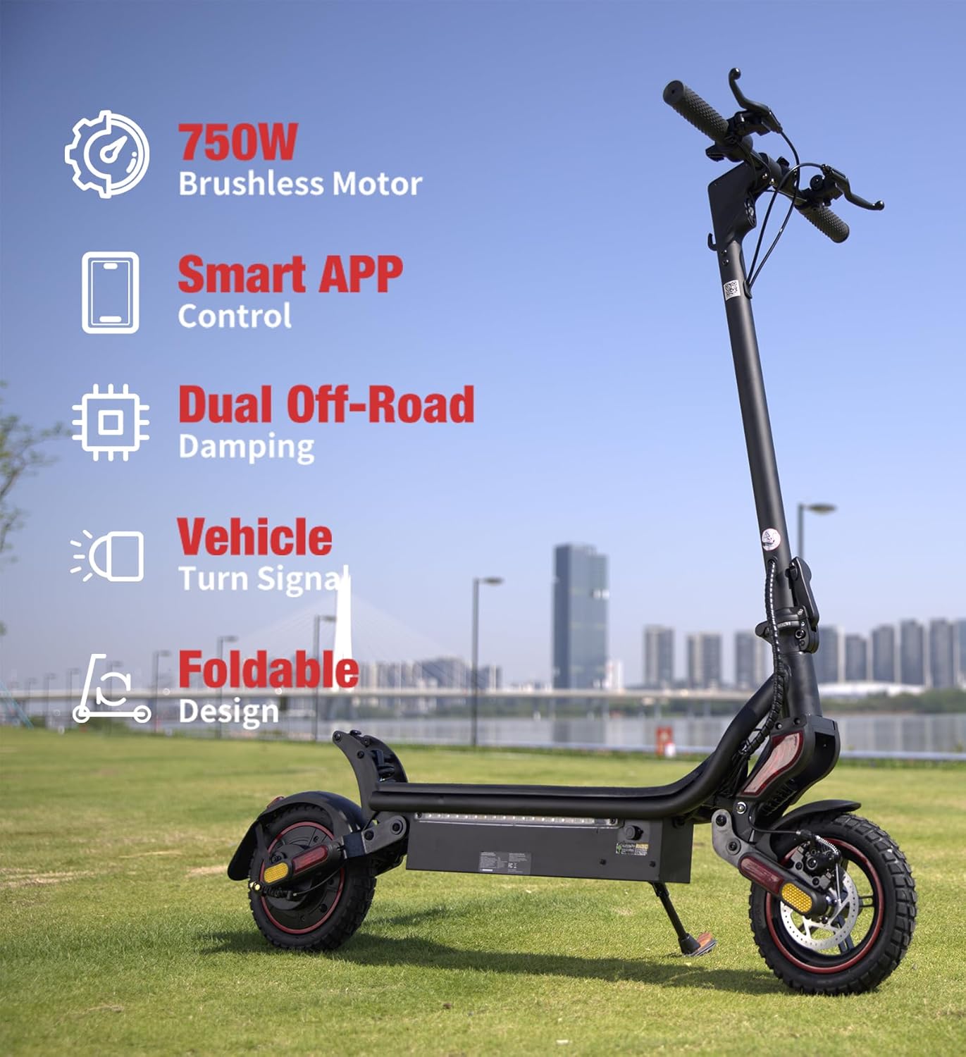 Electric Scooter, 22 Miles Long Range, 21 MPH Max Speed, 10