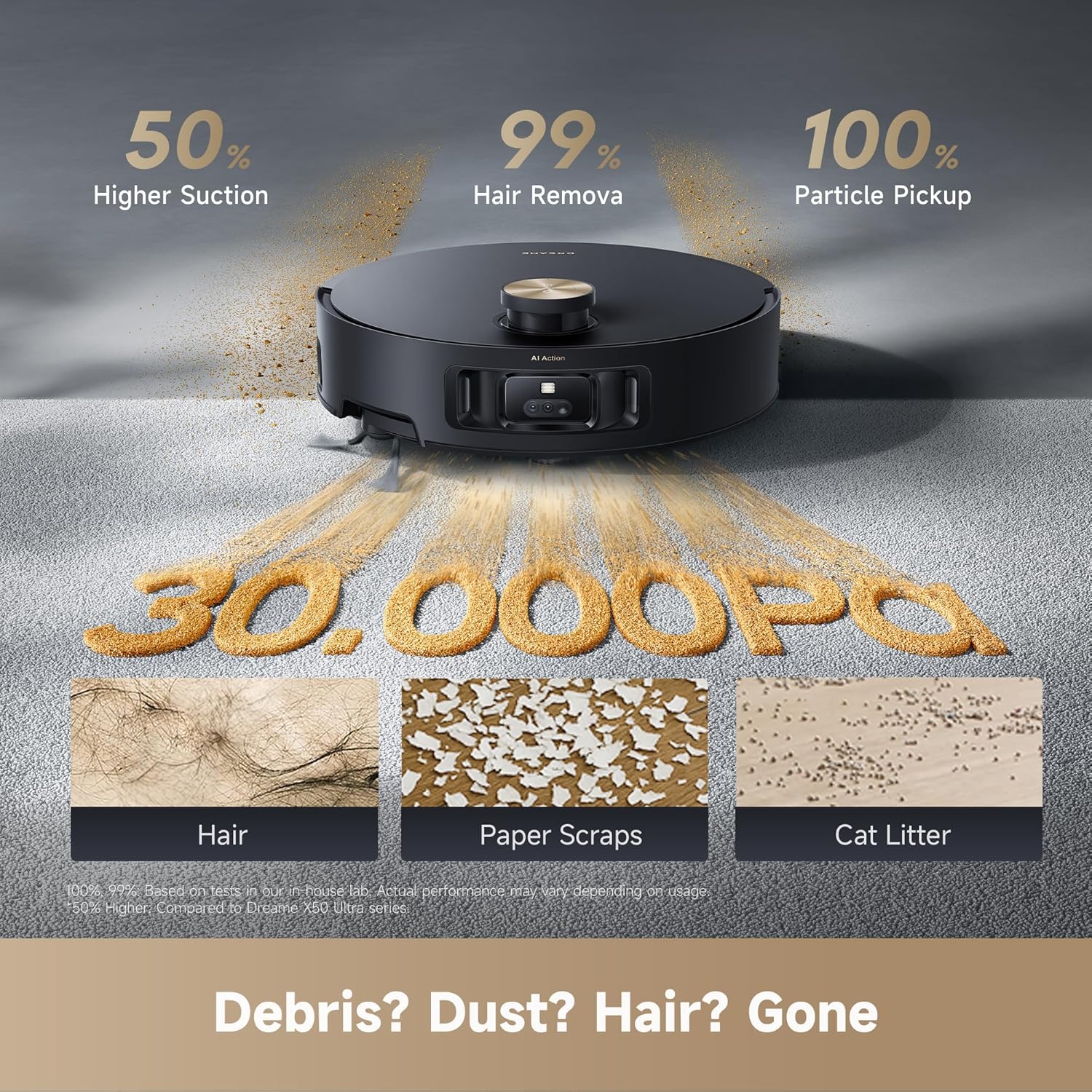 DREAME Aqua10 Roller Robot Vacuum, AquaRoll Mopping, 30,000Pa Suction, 100% Detangling, Carpet-Protecting Roller Guard, Clear 2.36in Obstacle, Self-Empty, Self-Cleaning, Roller Mop Extending