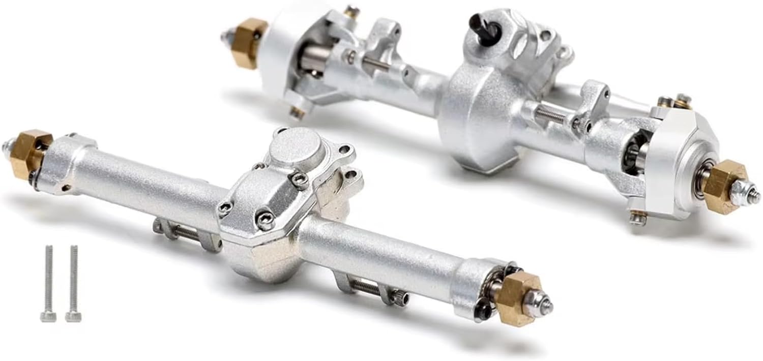 RC Axle Models For Axial For SCX24 90081 C10 B-17 1967 2019 For Wrangler 1/24 Alloy Casting Complete Edition Front Rear Axle Set RC Model(Silver,1set)