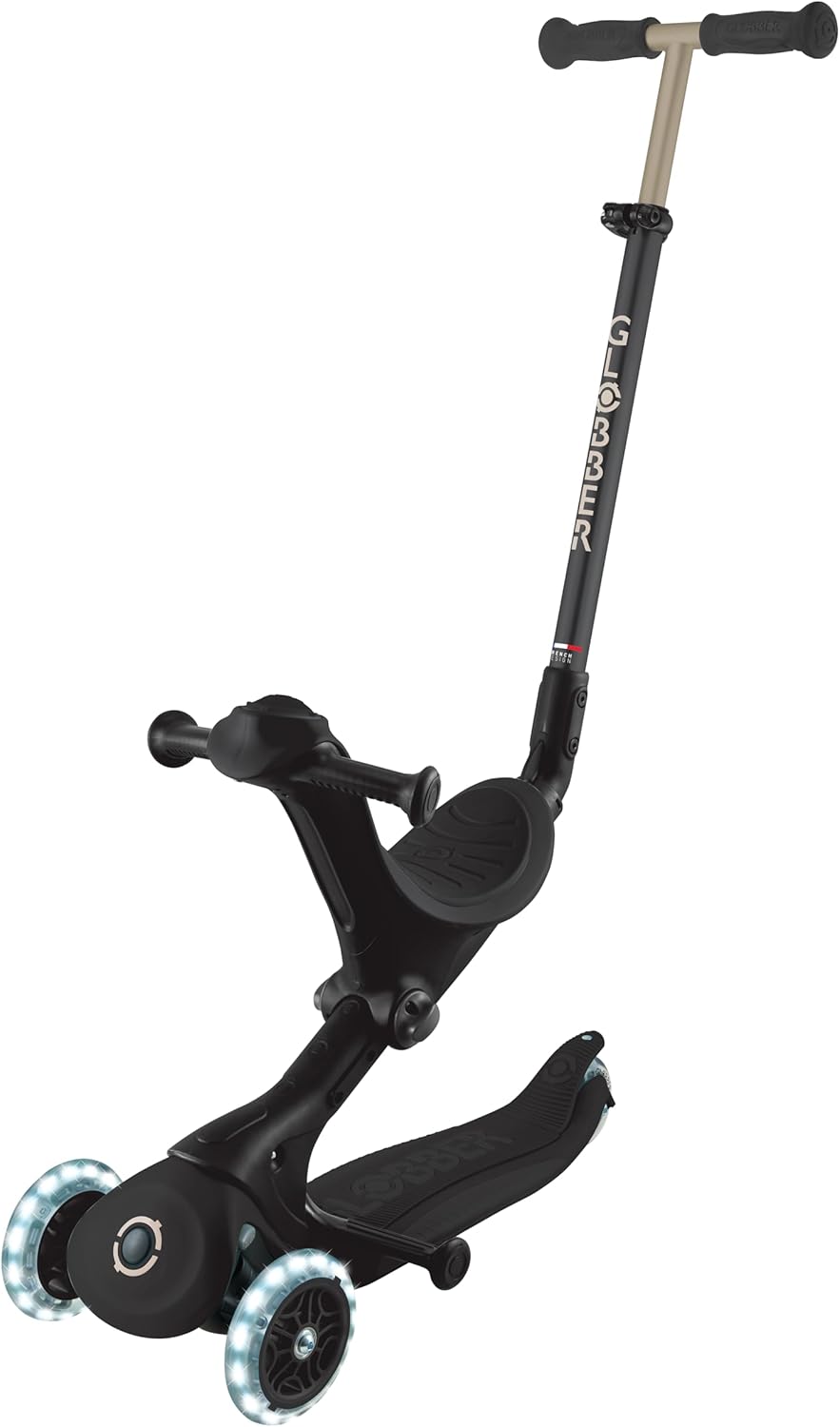 GLOBBER GO-UP Deluxe Lights - 3 in 1 Tricycle, 120/80 mm, ABEC 9, 3 Wheels, Height Adjustable, LED Light Wheels