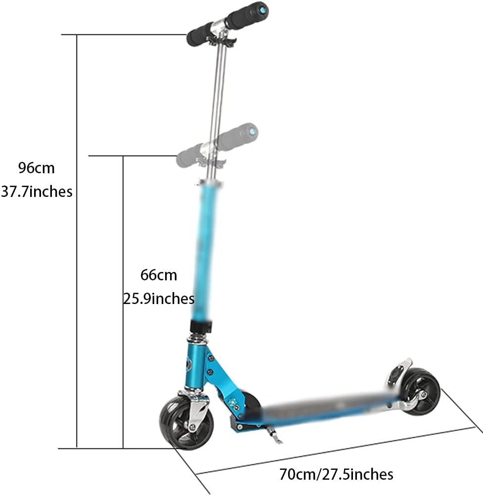 Scooters Folding Adult Kick Scooter Height Adjustable Scooter, Widen 2 Wheel Sport Scooters, Adult Fitness Trick Scooters (Color : Blue, Size : 70 * 34 * 66-96cm)