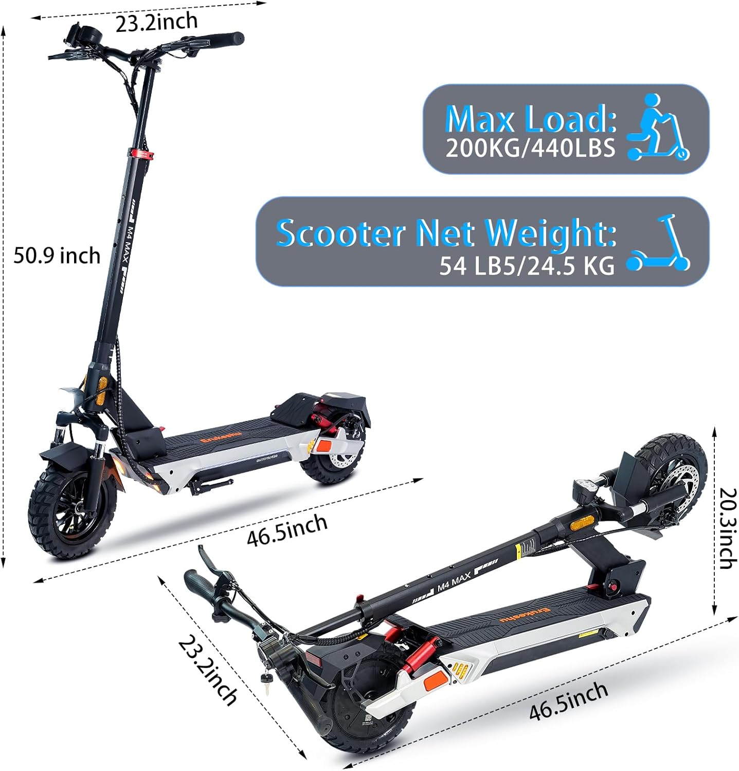 Electric Scooter Adults 1600/2000W Motor 50 Miles Long Range & 30/35 MPH Top Speed 10