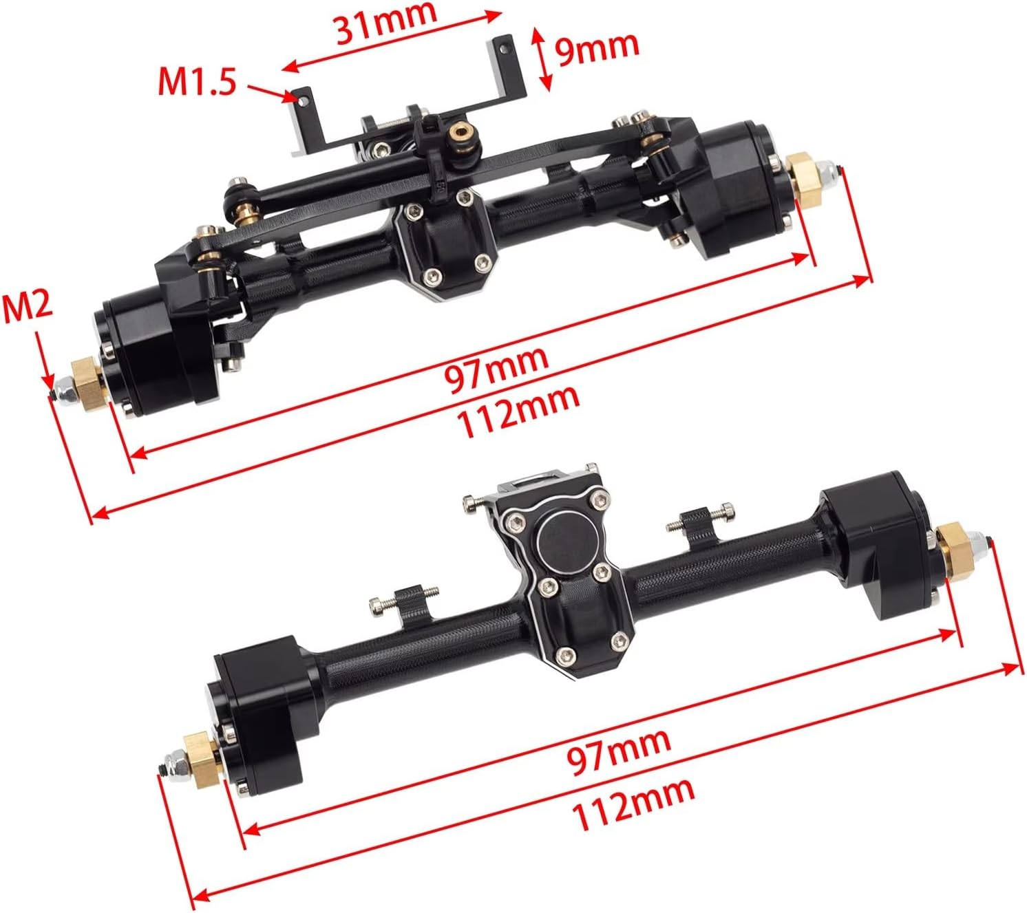 RC Axle Models For Axial For SCX24 C10 90081 AXI00002 AXI0005 1:24 Aluminum Alloy Portal Front Rear Axle RC Crawler Car Upgrade Parts Heavy Duty(Black,1set)