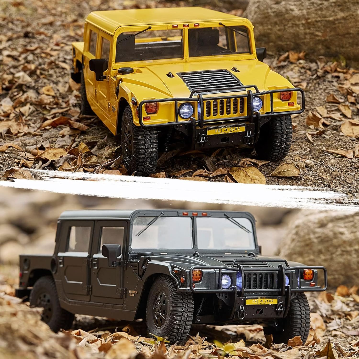 FMS 1/12 HMMWV H1 RC Crawler, 2/4WD Switch Off-Road RC Model Car, Remote Control Cars with 2 Speed Transmission, 20pcs LED Lights for Adults, RS (Yellow)
