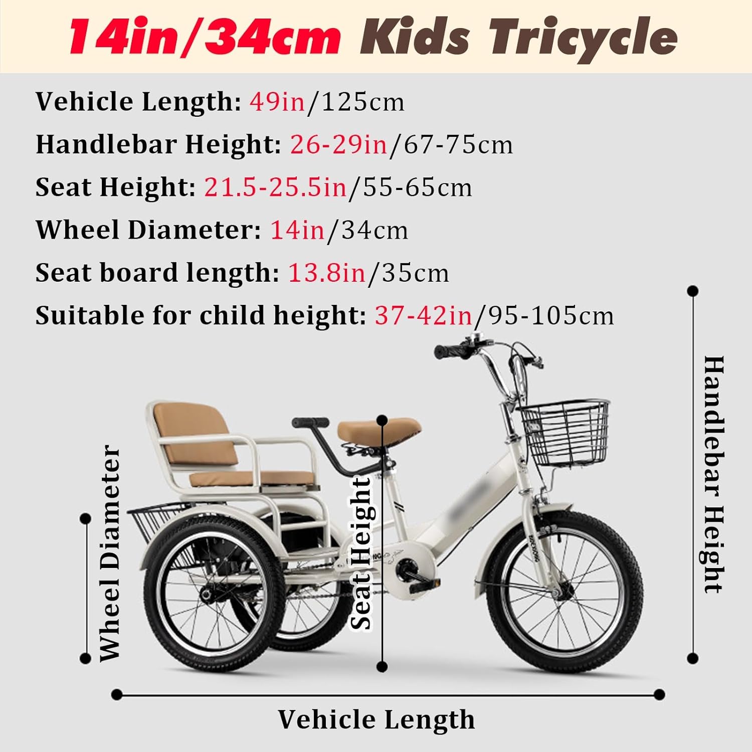 Toddler Ride on Toys, Stable 3-Wheel Design & Storage Basket for Fun Indoor Outdoor Ride, Lightweight Colorful Twice Toddler Tricycle Age 2-9(Grey,14in/34cm)