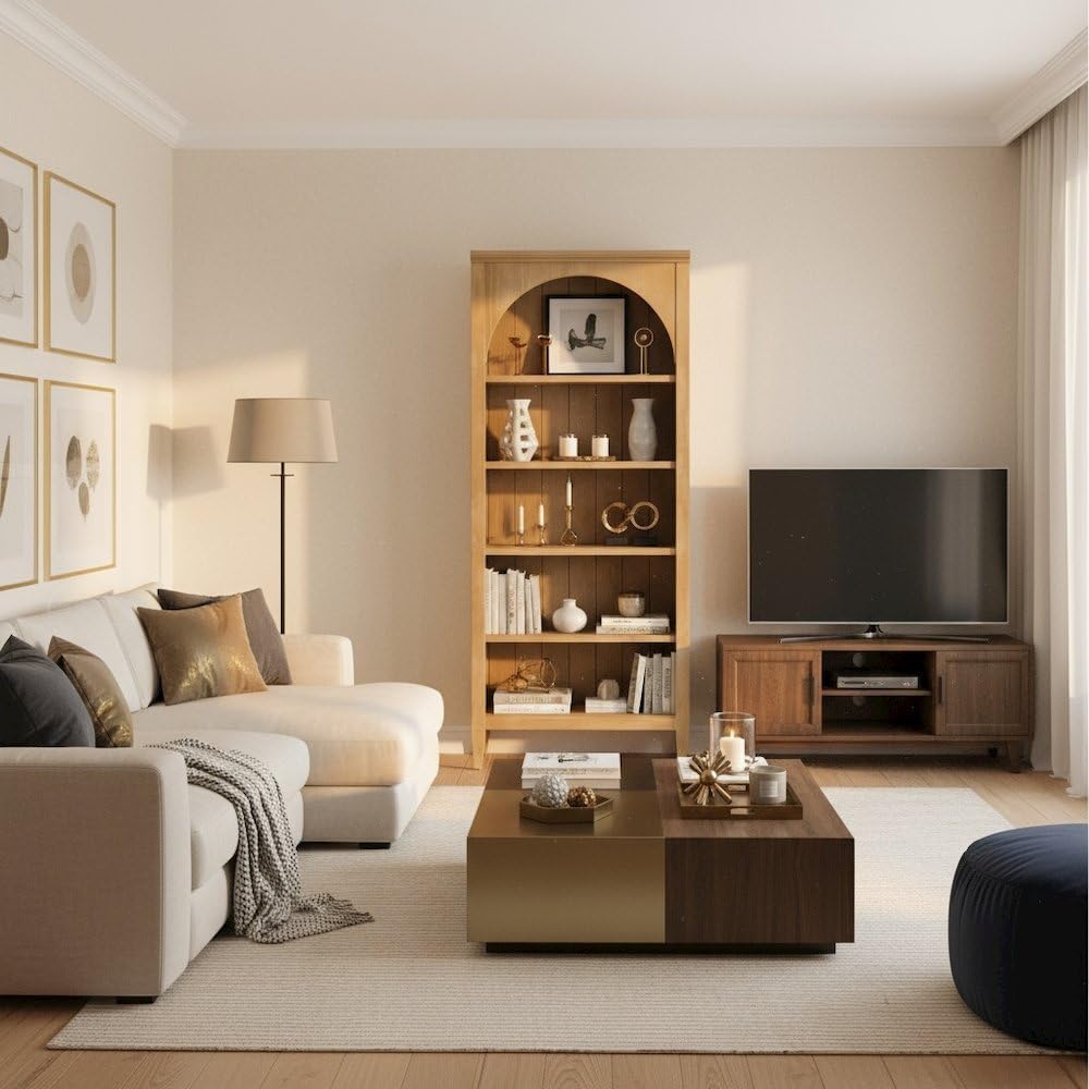 Starlight Wood Open Bookcase, Fully Assembled, 3 Adjustable Shelves, 1 Fixed Shelf, Wire Brushed Light Oak Finish, Brown Wood