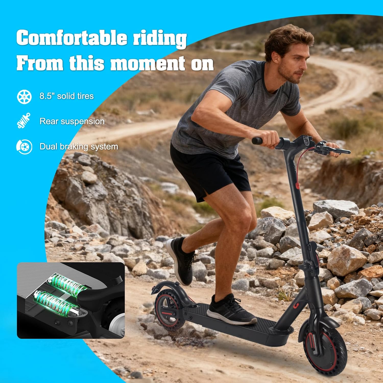 Electric Scooter for Adults,8.5”Solid Tires, 350W Motor,19 MPH,15 Miles Range,Rear Suspension,Dual Brake System,Commuter Escooter,Foldable E-Scooter,APP