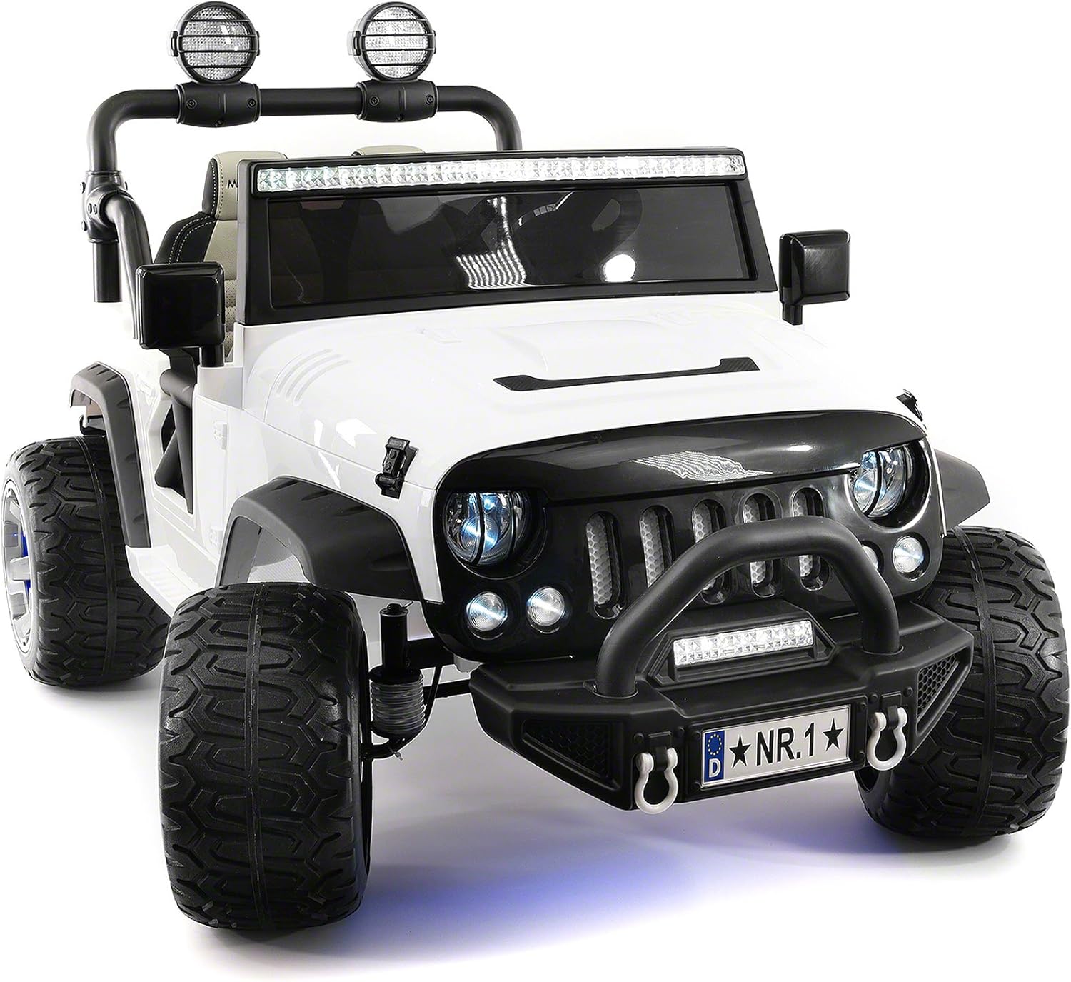 Explorer 2 (Two) Seater 24V Power Kids Ride-On Car Truck with R/C Parental Remote + EVA Rubber LED Wheels + Leather Seat + MP3 Music Player Bluetooth FM Radio + LED Lights (White)