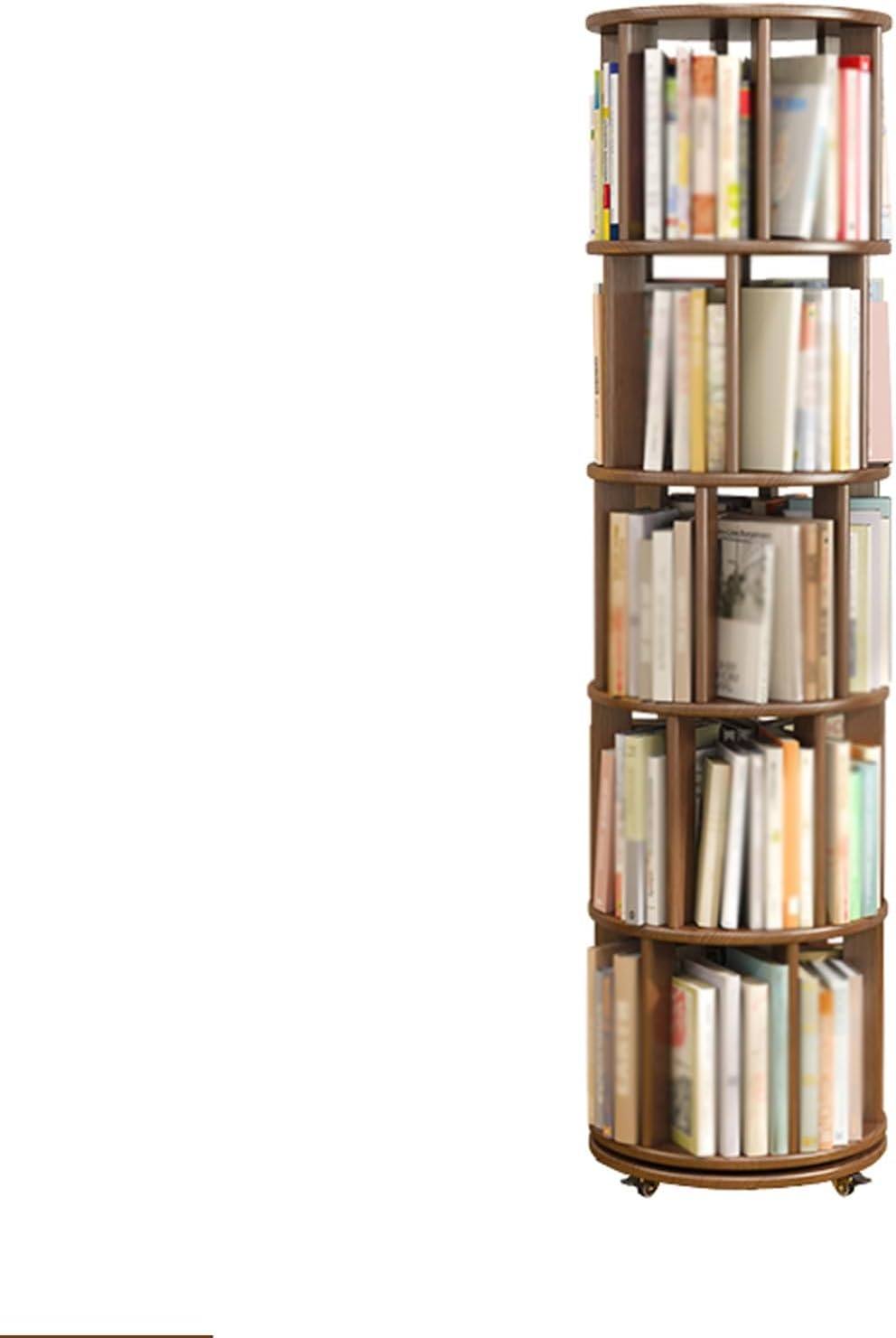 GAMAK Rotating Bookshelf Adults on Wheels, Solid Wood Revolving Bookcase, Mobile Tall Bookcase, Modern Special Bookshelf Tower Visible Display Shelf for Home Living Room (Size : 5 Tier)