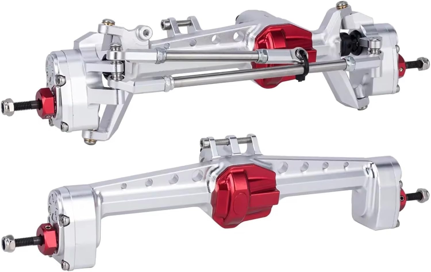 Models Upgrades Parts For SCX10 III 1/10 Aluminum Offset Portal Axle With Constant Velocity Driveshift Dual Servo Mount Steering Rod RC Crawler Car(Silver,Front Rear)