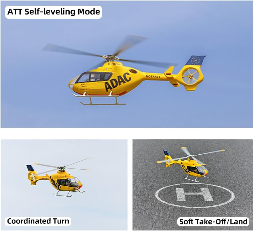 FLYWING EC135 RC Helicopter RTF EC 135 Scale Helicopter 6CH 470 Size rc Helicopters 4 Blades EC-135 Yellow 1:16 6CH Helicopters with New ACE Flight Controller