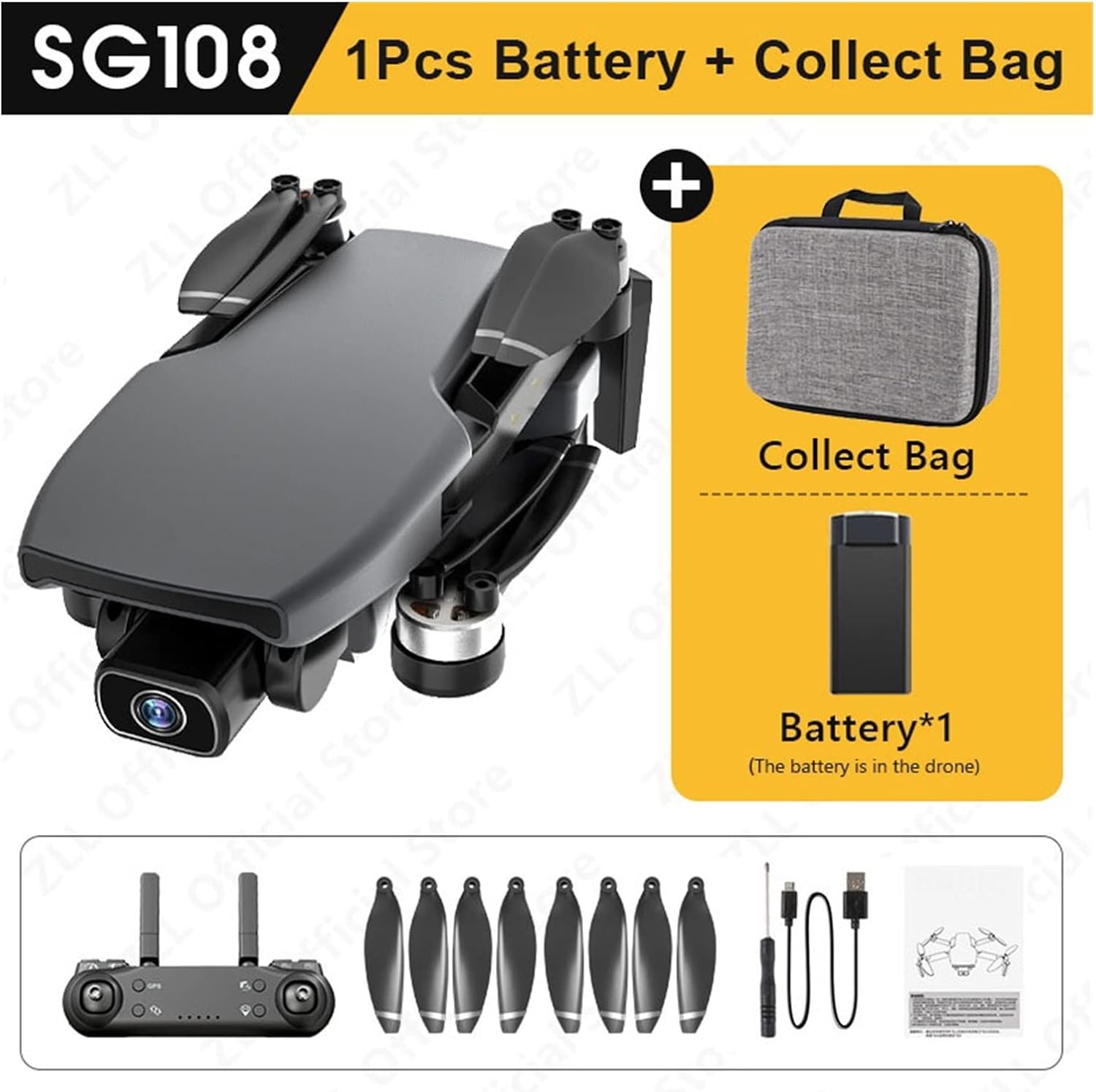 Foldable Drone Quadcopter Two- Gimbal Camera Drone GPS 5G WiFi 4K Mini Quadrocopter Professional Brushless Motor Dual Cam RC Drone (Color : Black 2B Bag Size : 1) (Black 1B Bag 1)