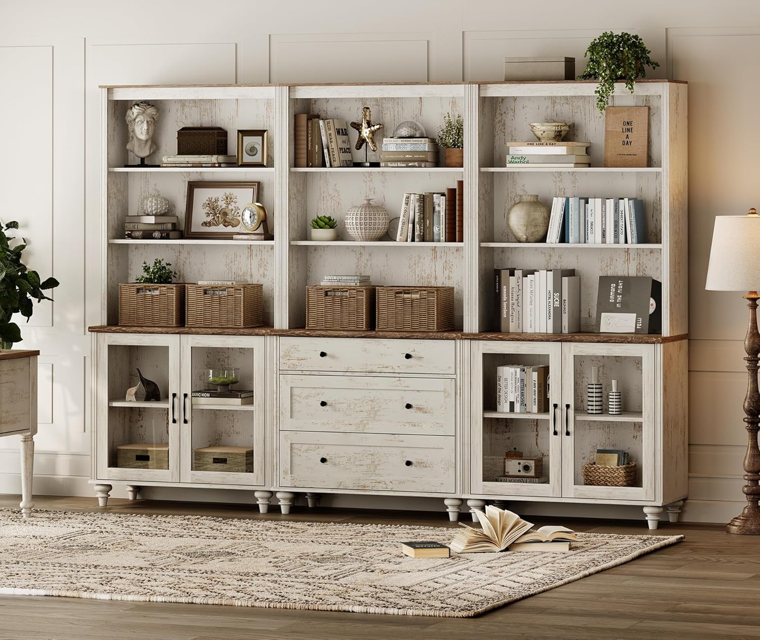 WAMPAT Farmhouse 5 Tier Wooden Bookcase 72