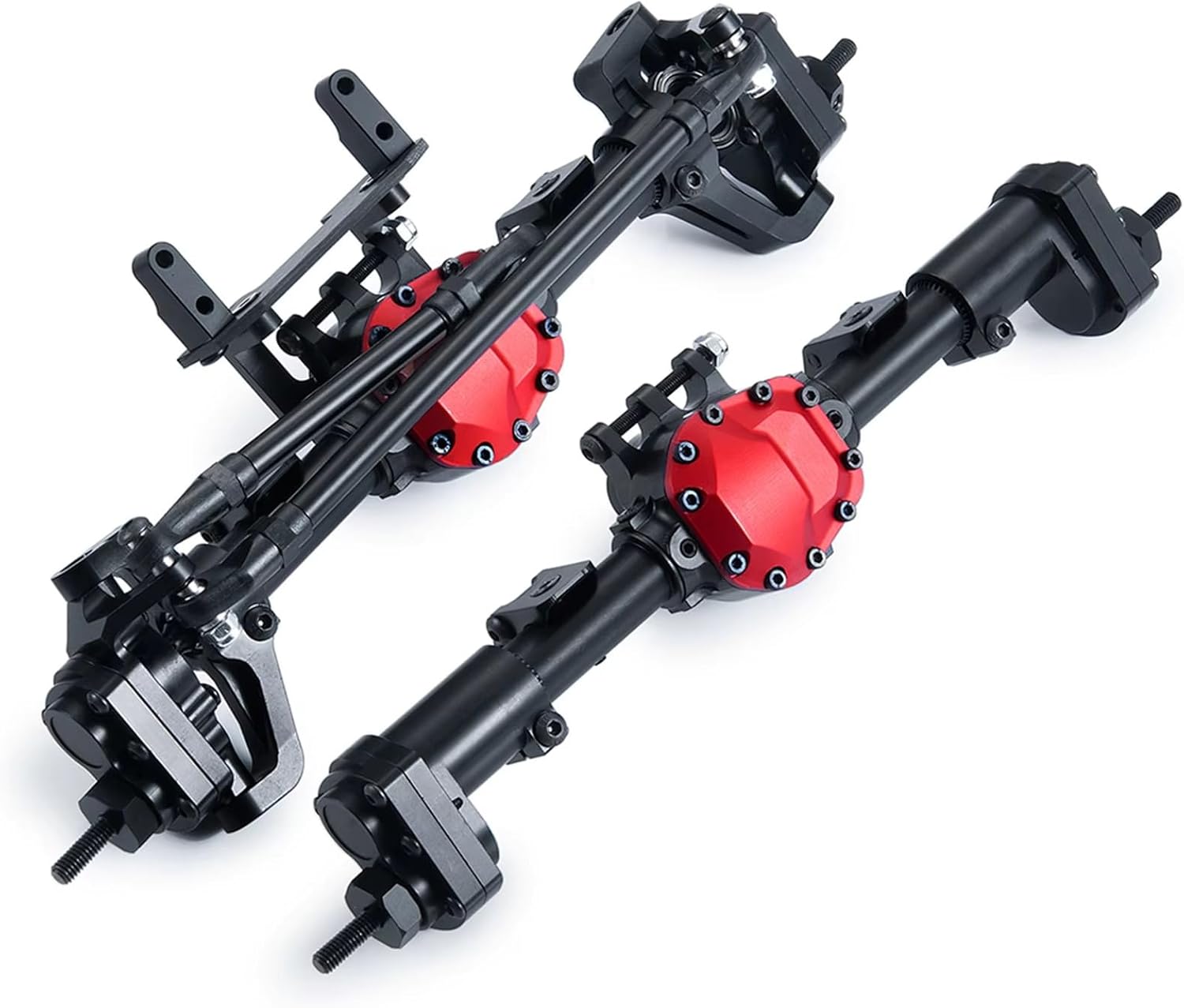 Compatible with Axial for SCX10 90046 90047 1/10 RC Crawler Car Upgrade Parts Aluminum Front and Rear Straight Complete Portal Axle Set RC Front and Rear Axle(1Set)