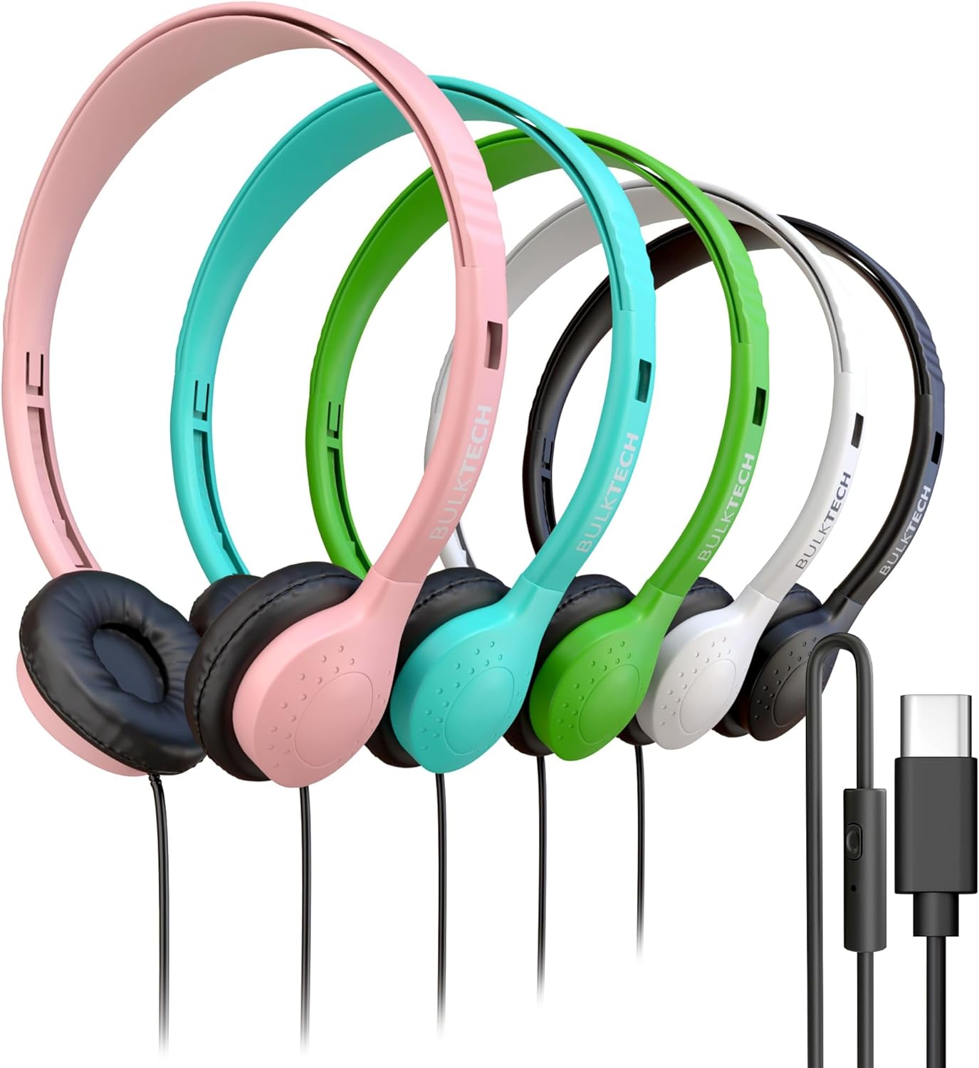 1000 Pack Bulk Wired Headphones, Leather, USB-C, On-Ear, Mic, Compatible with Phone, Tablet, Laptop, PC for School, Class, Meeting, Conference, Test, Mix