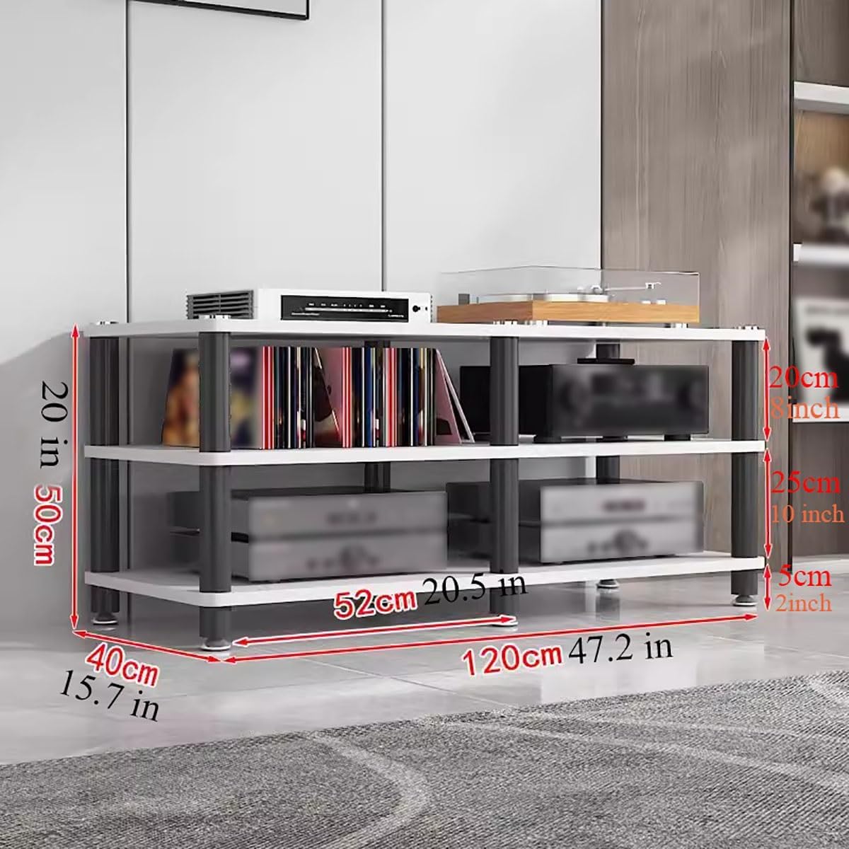 DFEDHF 3 Tier Living Room Audio Video Equipment Tower Rack Stereo Cabinet