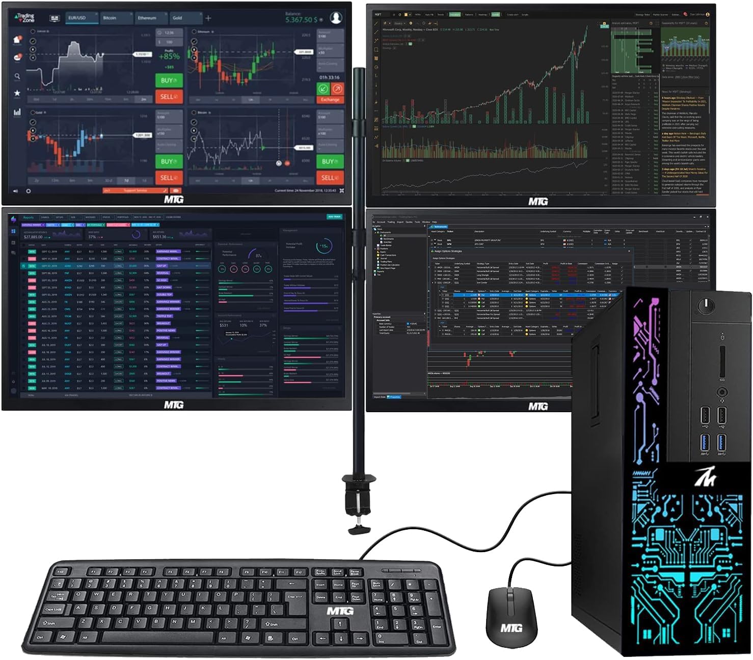 TechMagnet Trading Desktop PC Siwa 6 Intel Corei5-6500, 16GB RAM, 120GB SSD, 4 New 24” LED Monitors, 2 Network Cards, Trading Platform Support, MTG Keyboard & Mouse Windows 11 (Renewed)